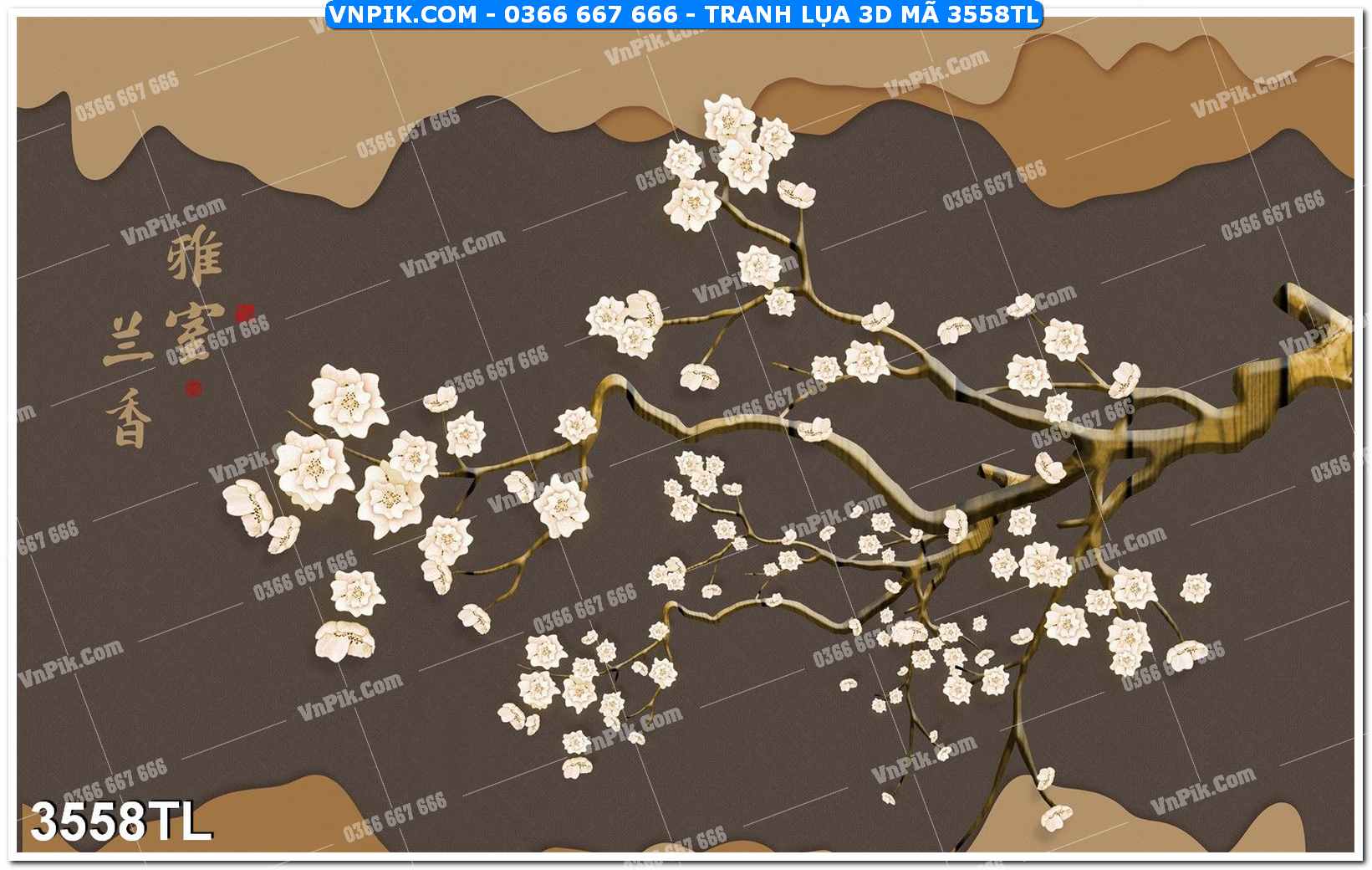 Tranh lụa 3D – Tranh trang trí dán tường 3558TL