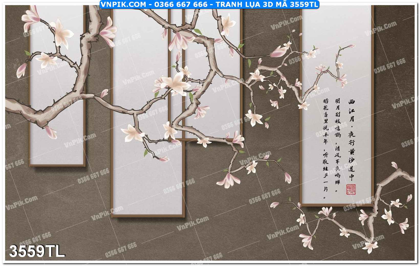 Tranh lụa 3D – Tranh trang trí dán tường 3559TL