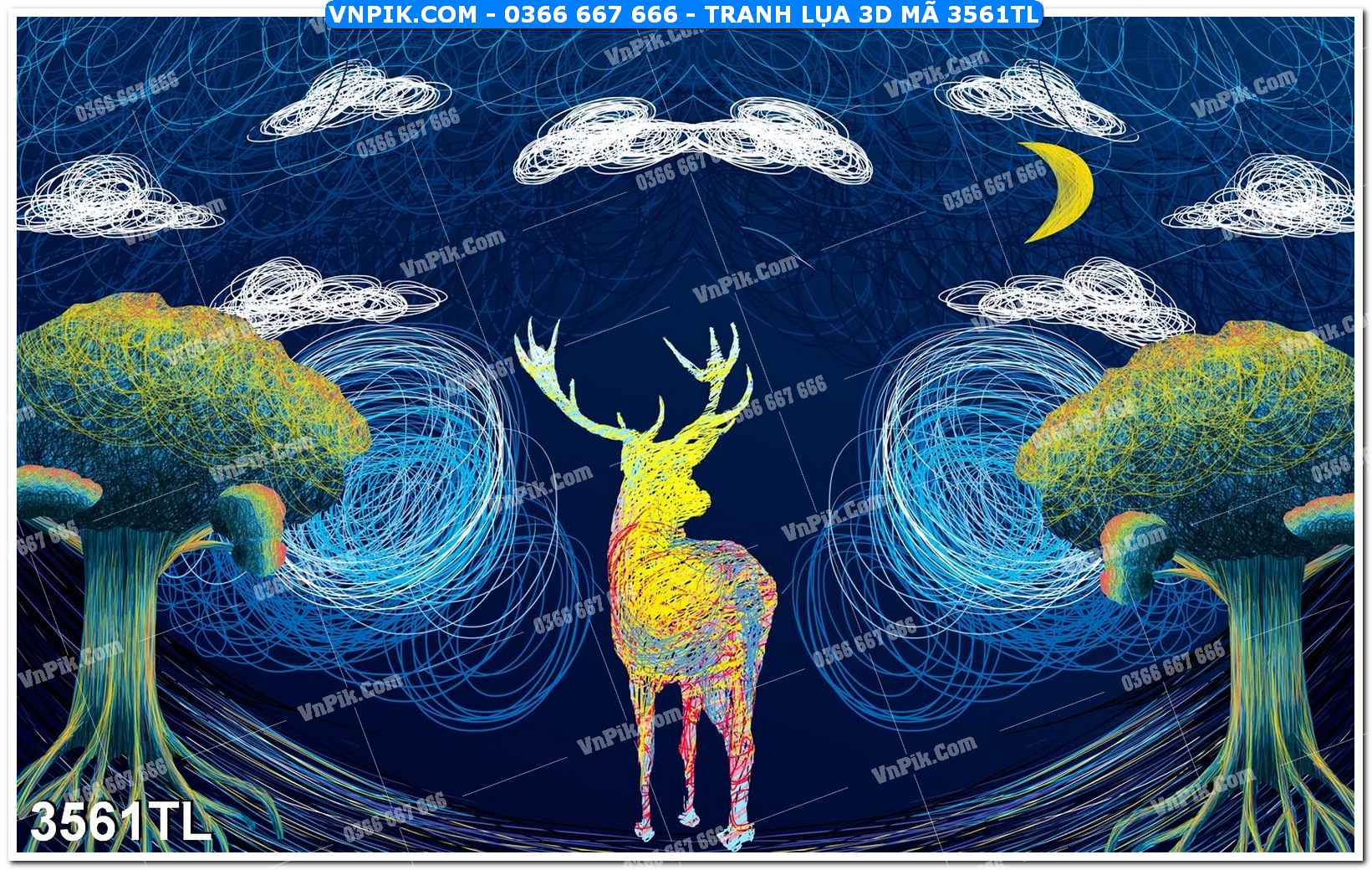 Tranh lụa 3D – Tranh trang trí dán tường 3561TL