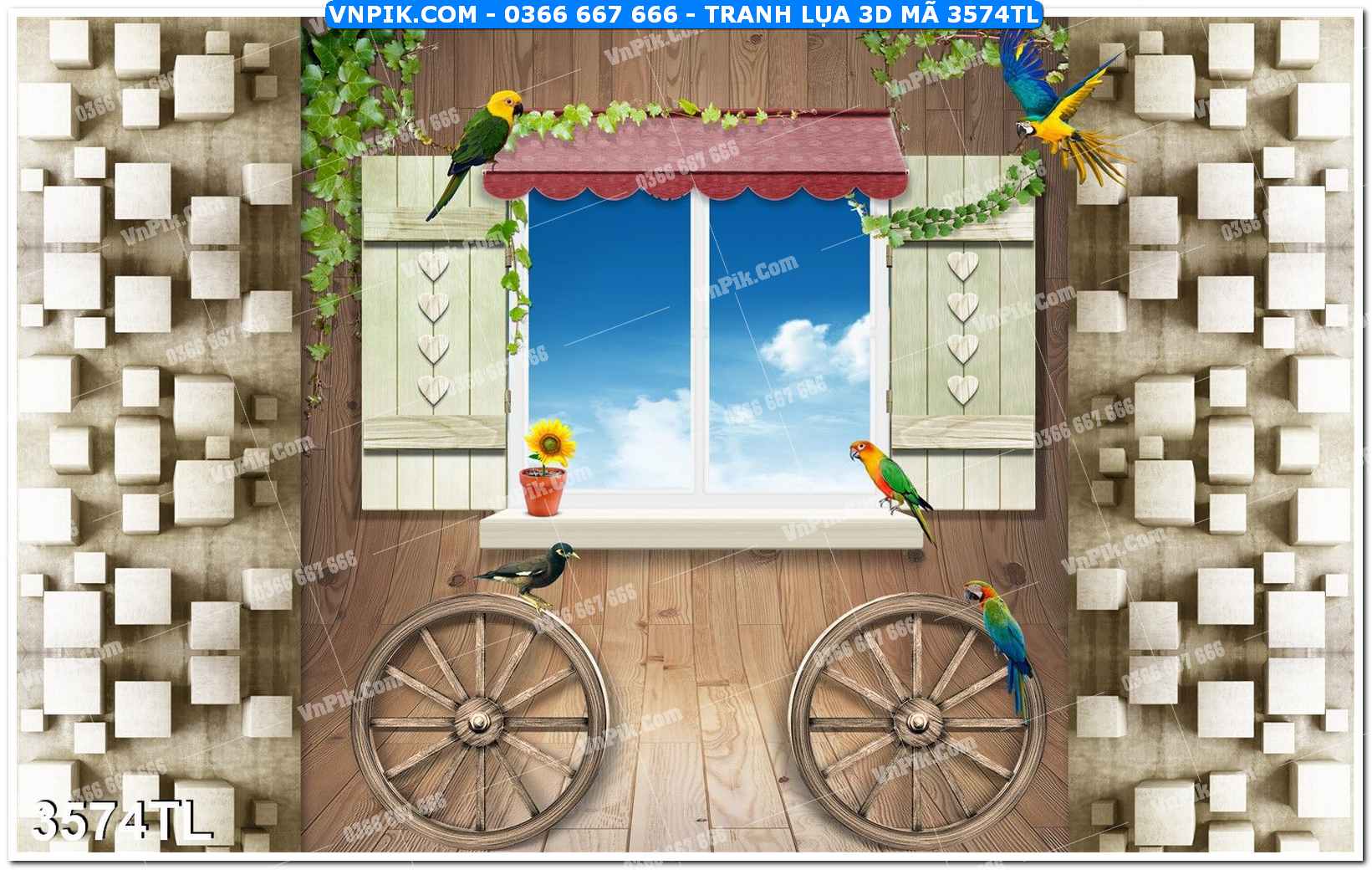 Tranh lụa 3D – Tranh trang trí dán tường 3574TL