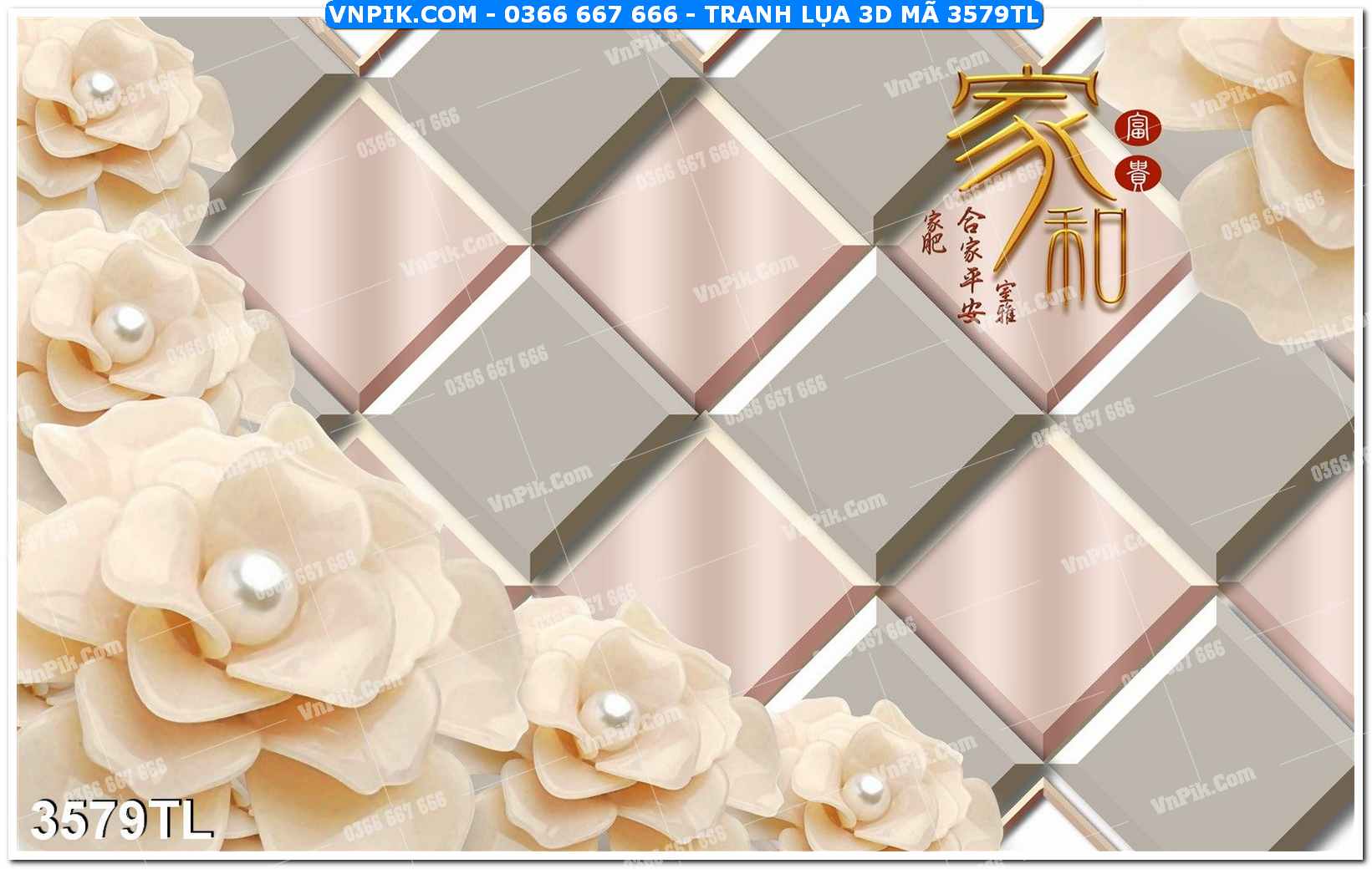 Tranh lụa 3D – Tranh trang trí dán tường 3579TL