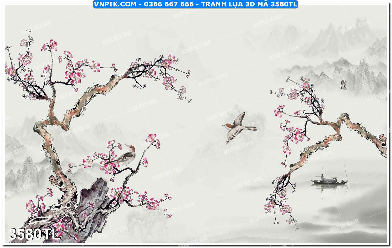 Tranh lụa 3D – Tranh trang trí dán tường 3580TL