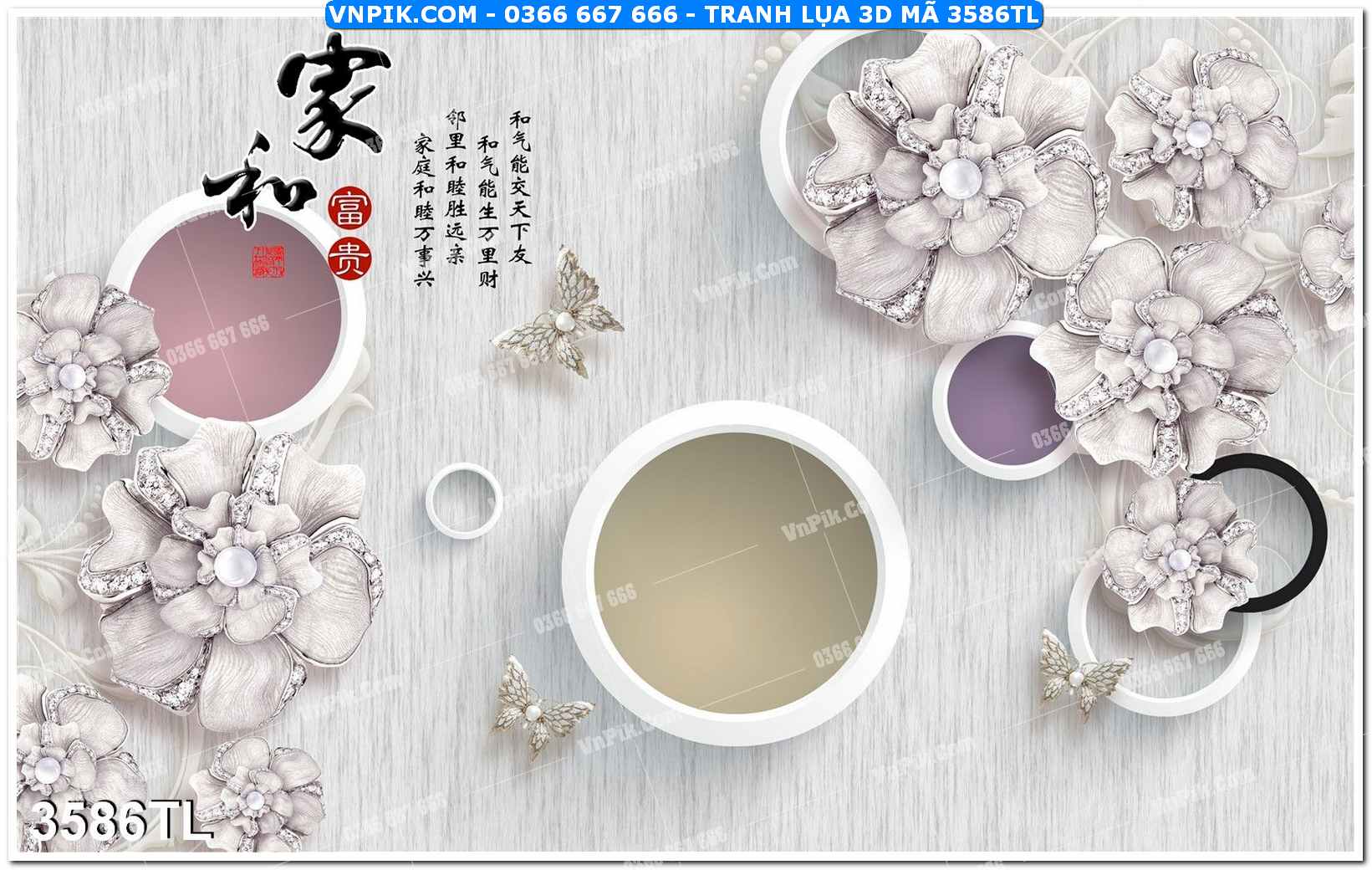 Tranh lụa 3D – Tranh trang trí dán tường 3586TL