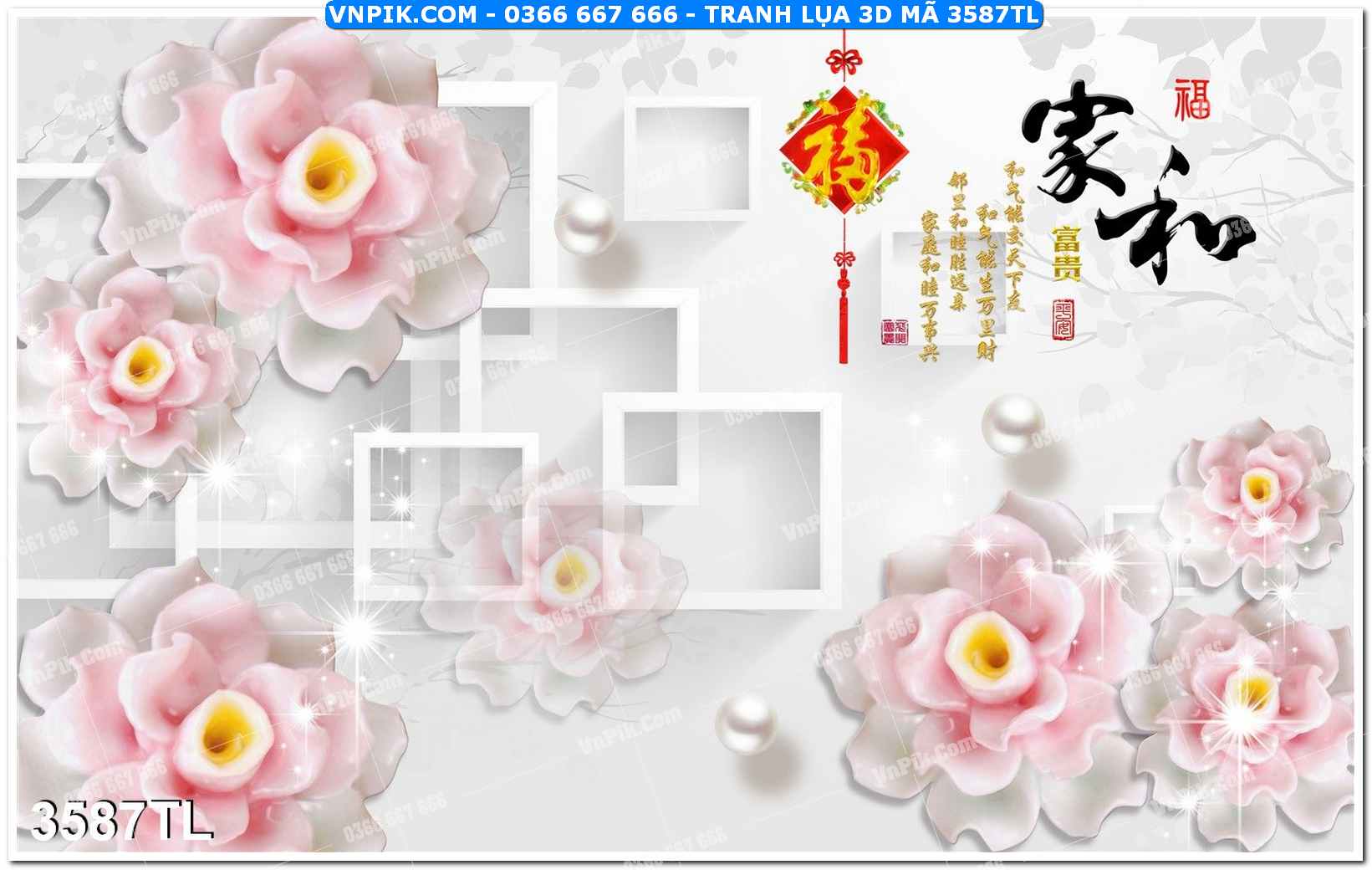 Tranh lụa 3D – Tranh trang trí dán tường 3587TL