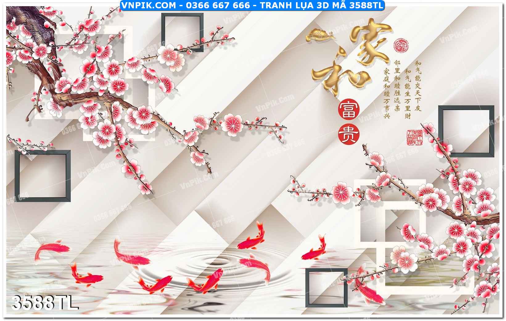 Tranh lụa 3D – Tranh trang trí dán tường 3588TL