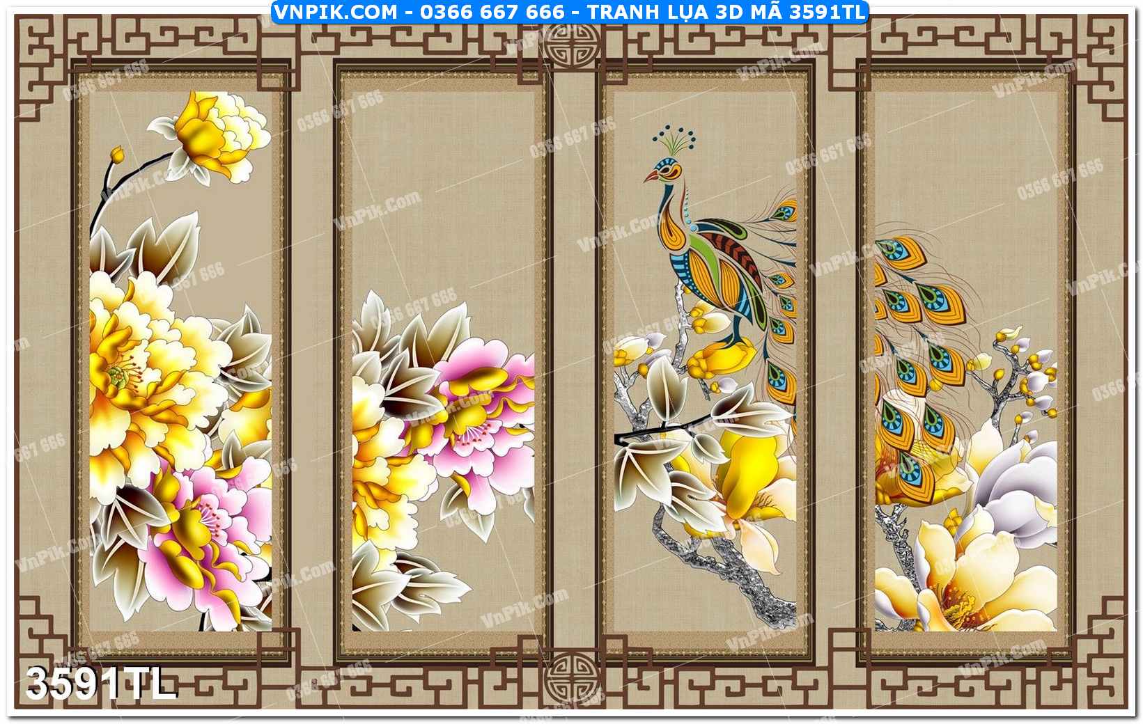 Tranh lụa 3D – Tranh trang trí dán tường 3591TL