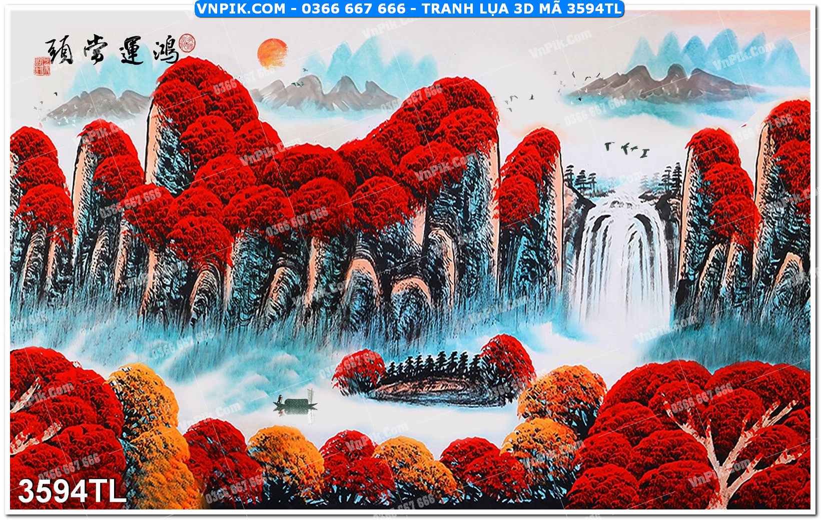 Tranh lụa 3D – Tranh trang trí dán tường 3594TL