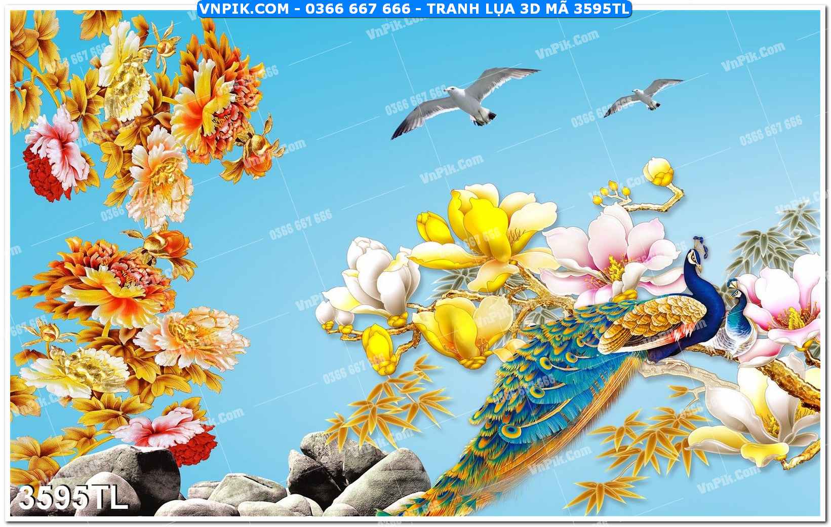 Tranh lụa 3D – Tranh trang trí dán tường 3595TL