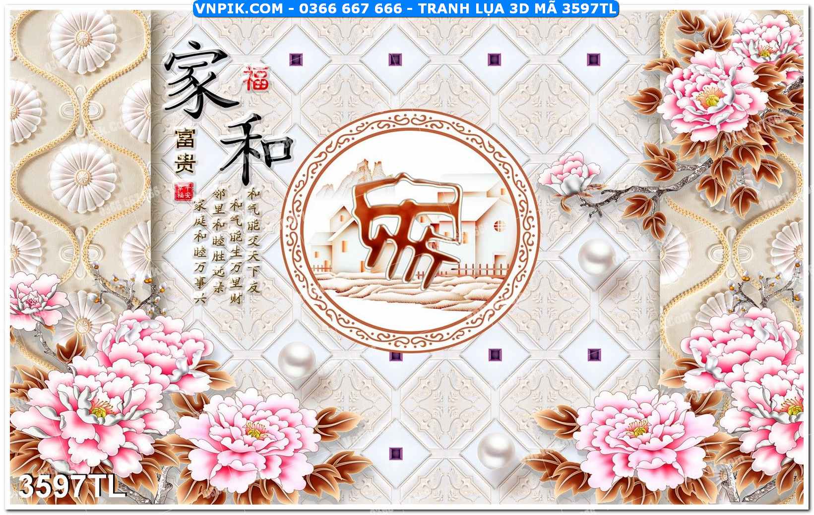 Tranh lụa 3D – Tranh trang trí dán tường 3597TL