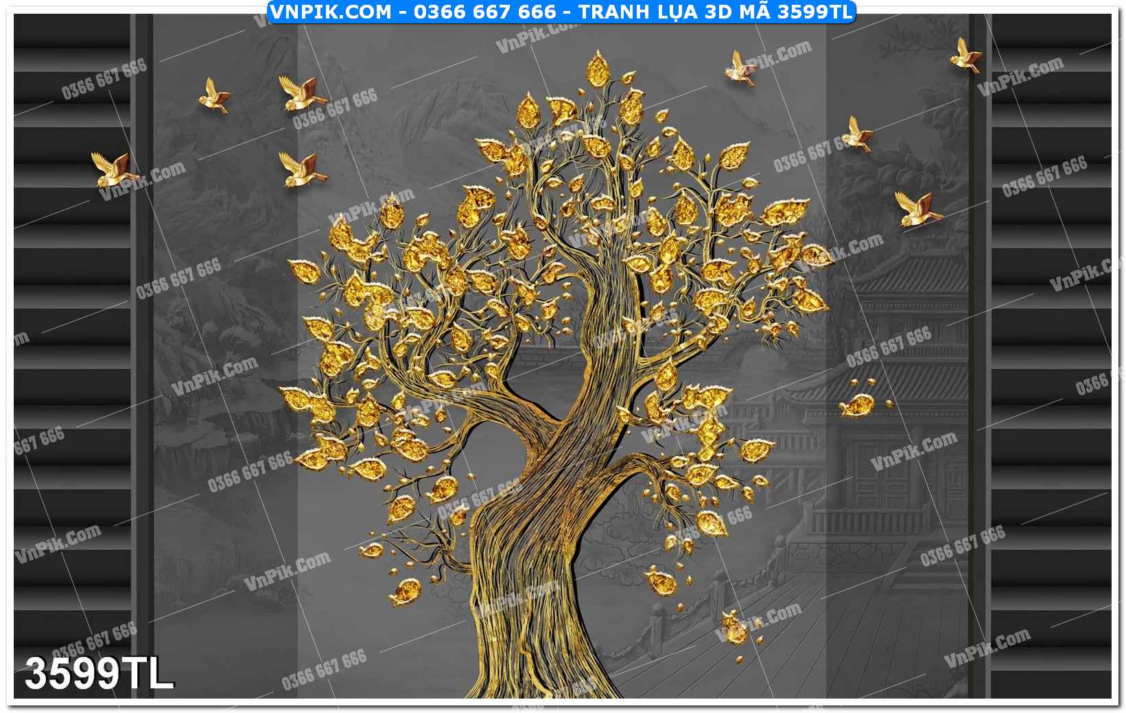 Tranh lụa 3D – Tranh trang trí dán tường 3599TL