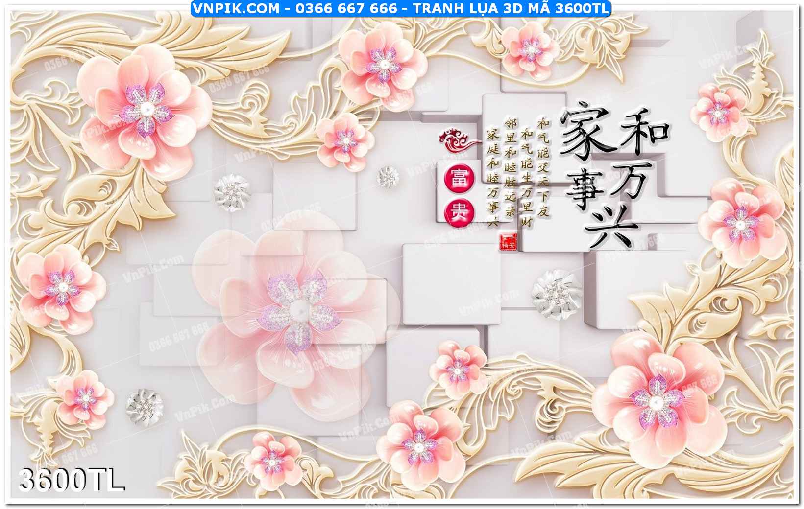 Tranh lụa 3D – Tranh trang trí dán tường 3600TL