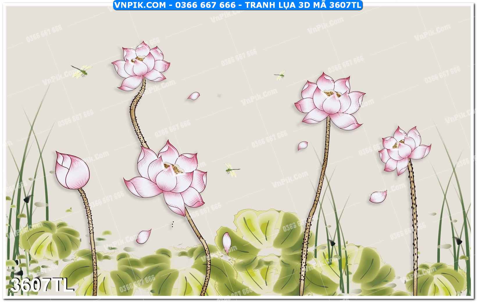 Tranh lụa 3D – Tranh trang trí dán tường 3607TL