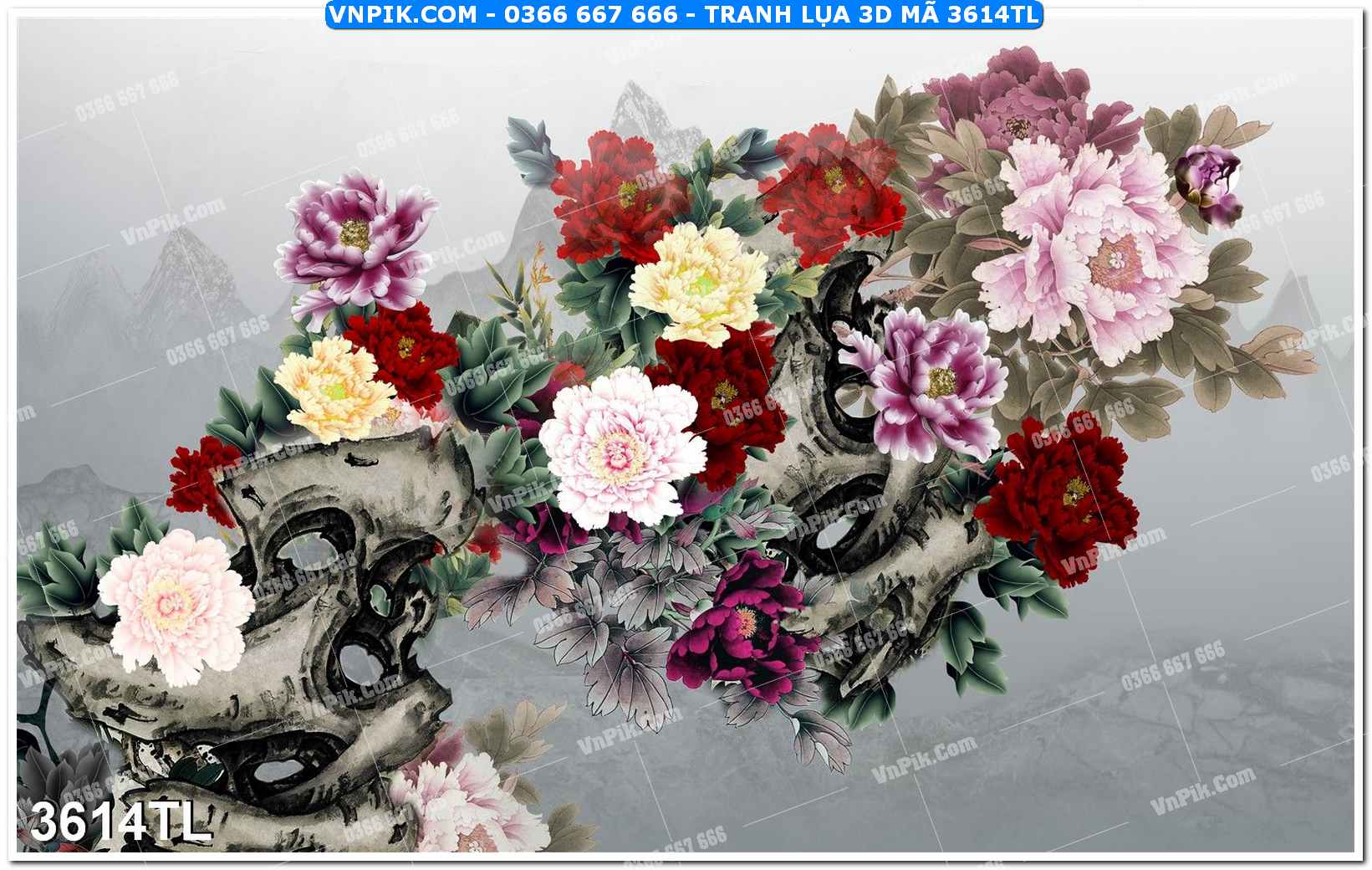 Tranh lụa 3D – Tranh trang trí dán tường 3614TL