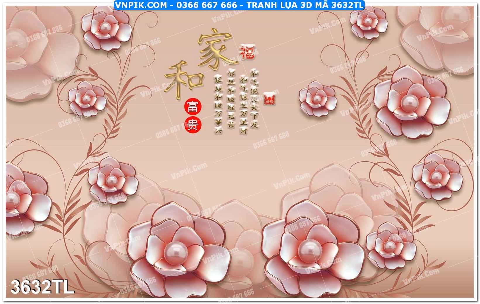 Tranh lụa 3D – Tranh trang trí dán tường 3632TL