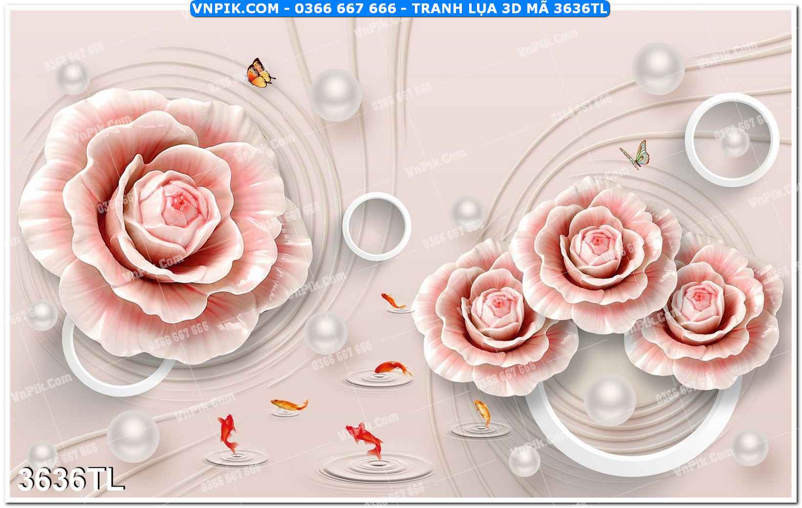 Tranh lụa 3D – Tranh trang trí dán tường 3636TL