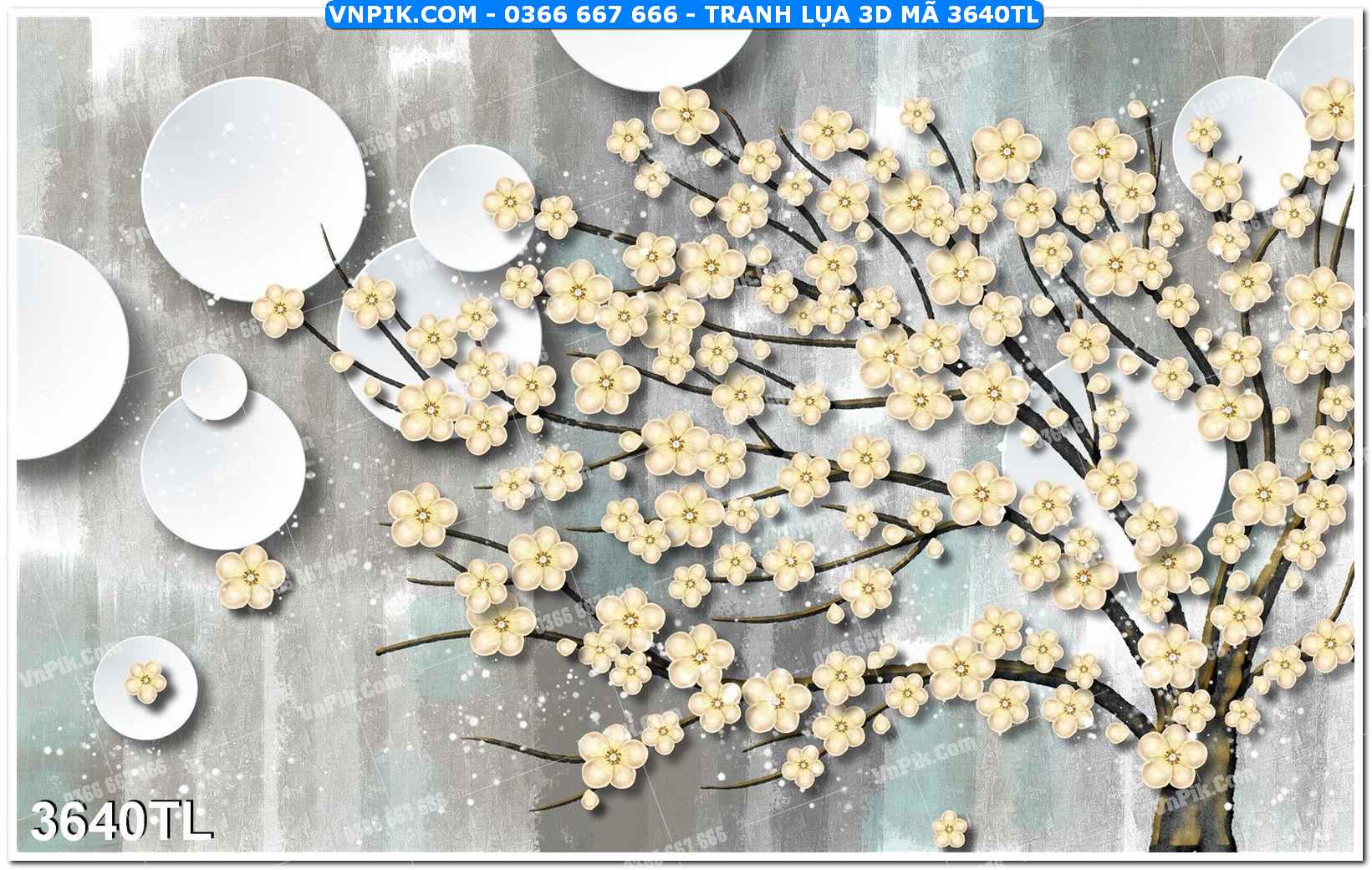 Tranh lụa 3D – Tranh trang trí dán tường 3640TL