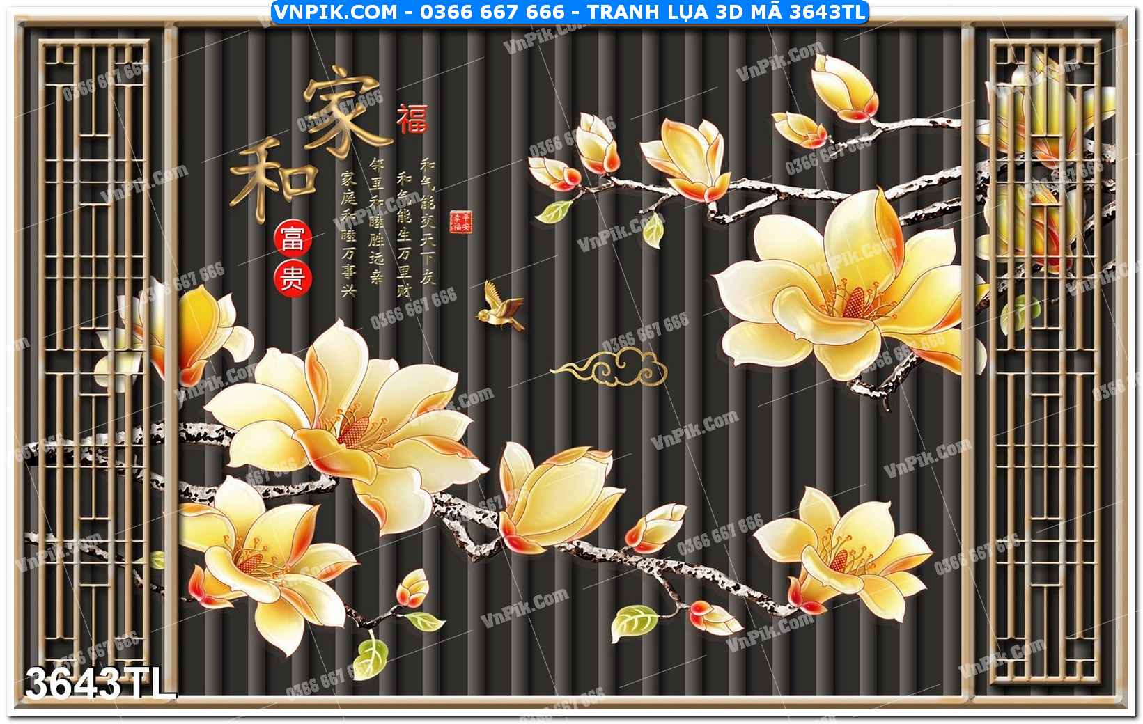 Tranh lụa 3D – Tranh trang trí dán tường 3643TL