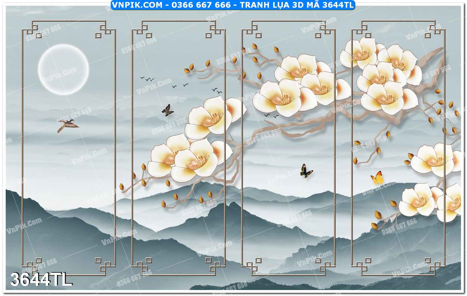 Tranh lụa 3D – Tranh trang trí dán tường 3644TL