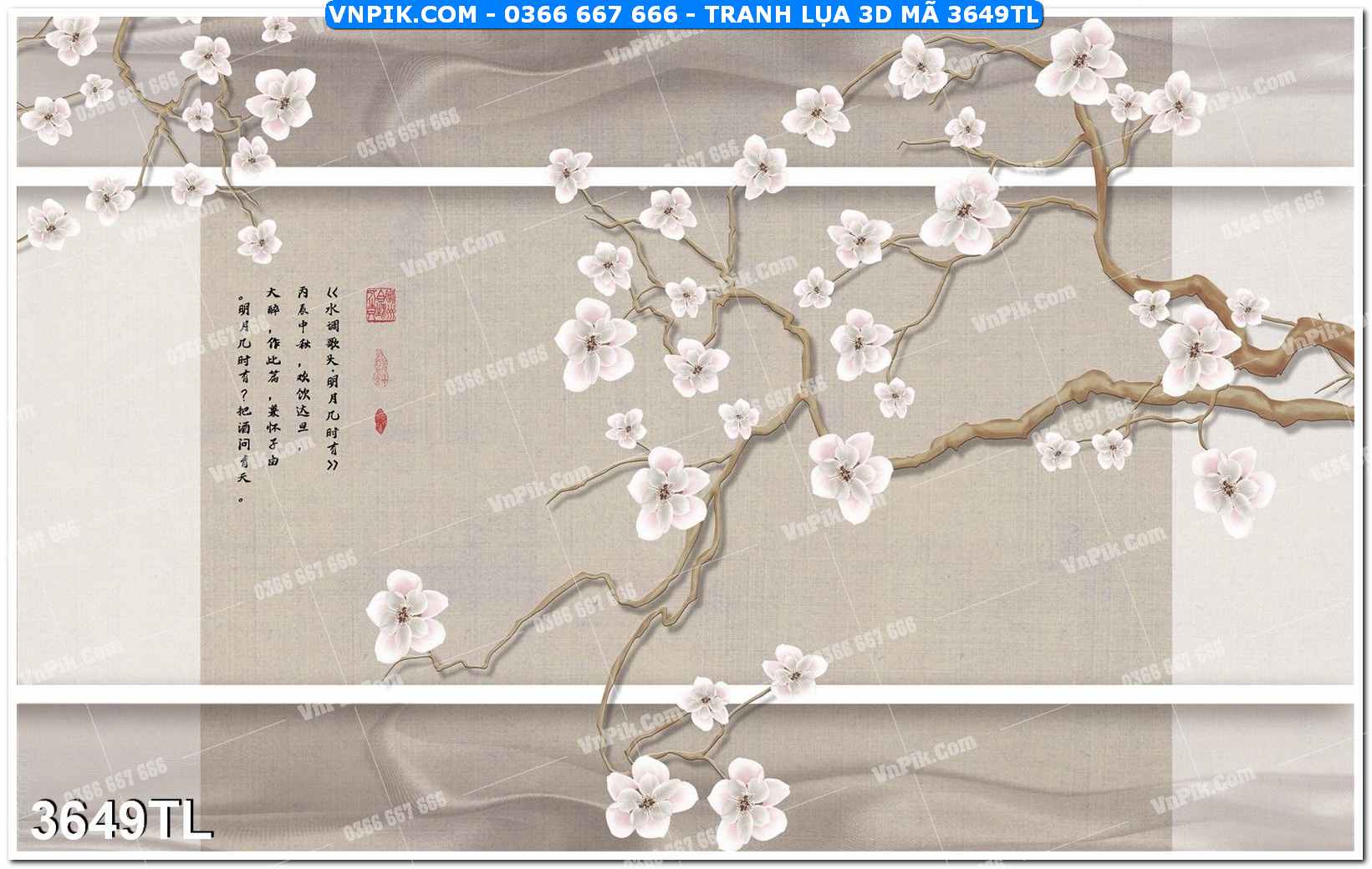 Tranh lụa 3D – Tranh trang trí dán tường 3649TL