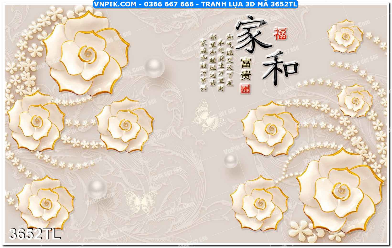 Tranh lụa 3D – Tranh trang trí dán tường 3652TL