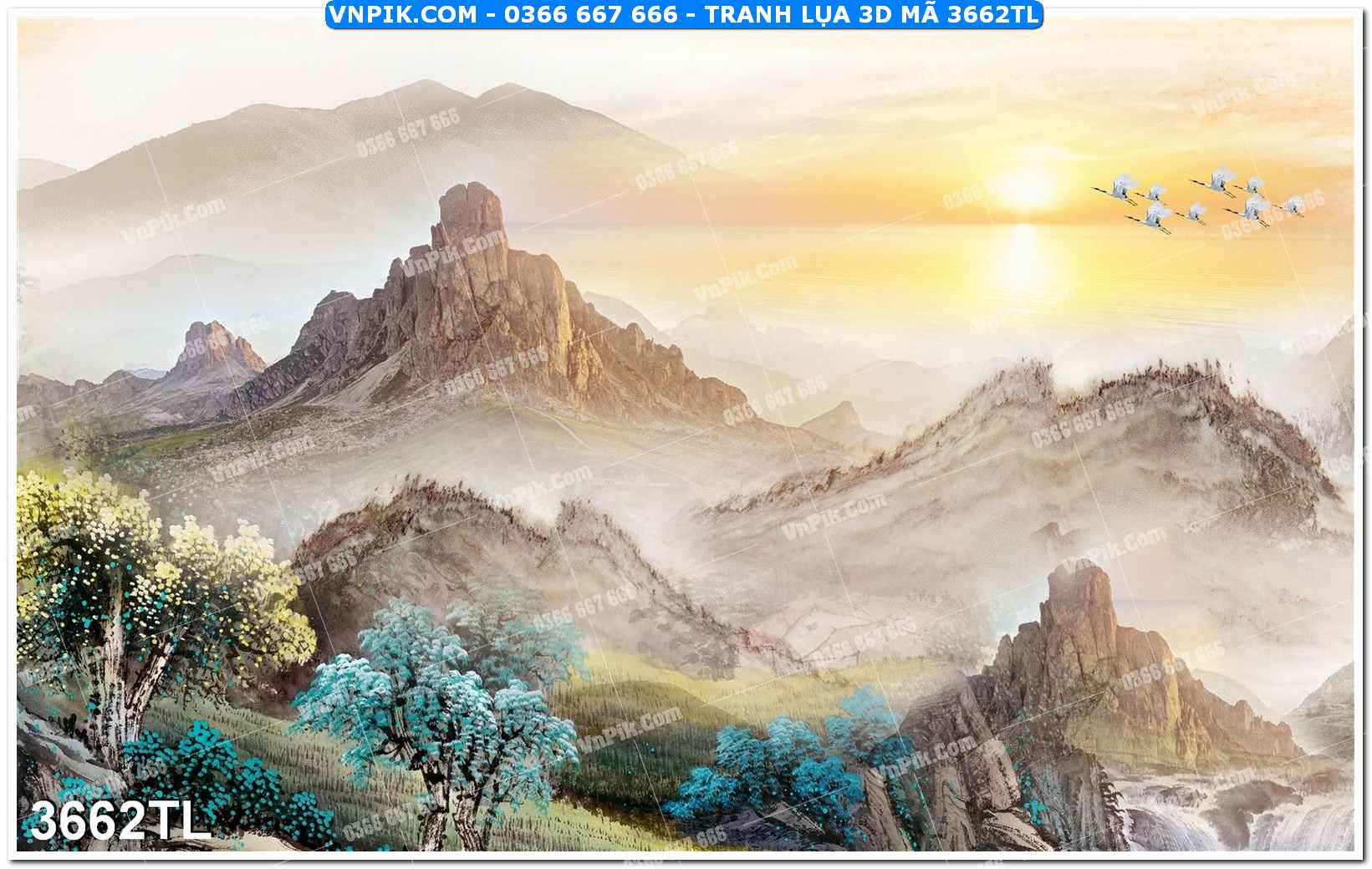 Tranh lụa 3D – Tranh trang trí dán tường 3662TL