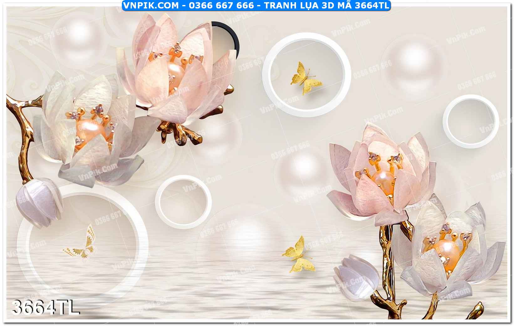 Tranh lụa 3D – Tranh trang trí dán tường 3664TL