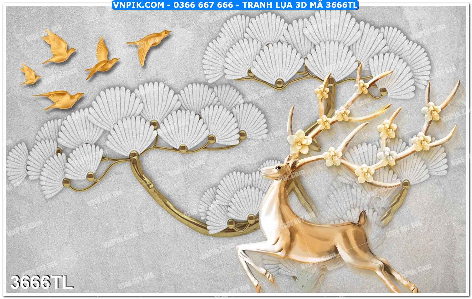 Tranh lụa 3D – Tranh trang trí dán tường 3666TL