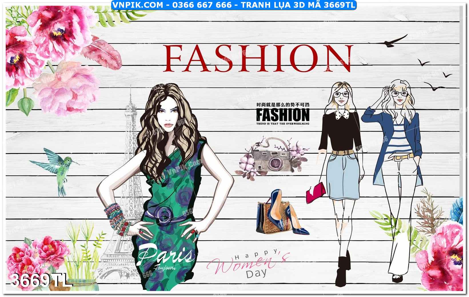 Tranh lụa 3D – Tranh trang trí dán tường 3669TL