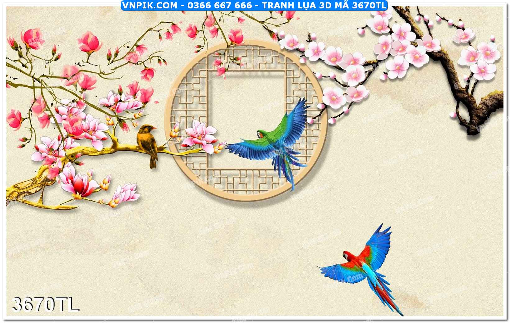 Tranh lụa 3D – Tranh trang trí dán tường 3670TL