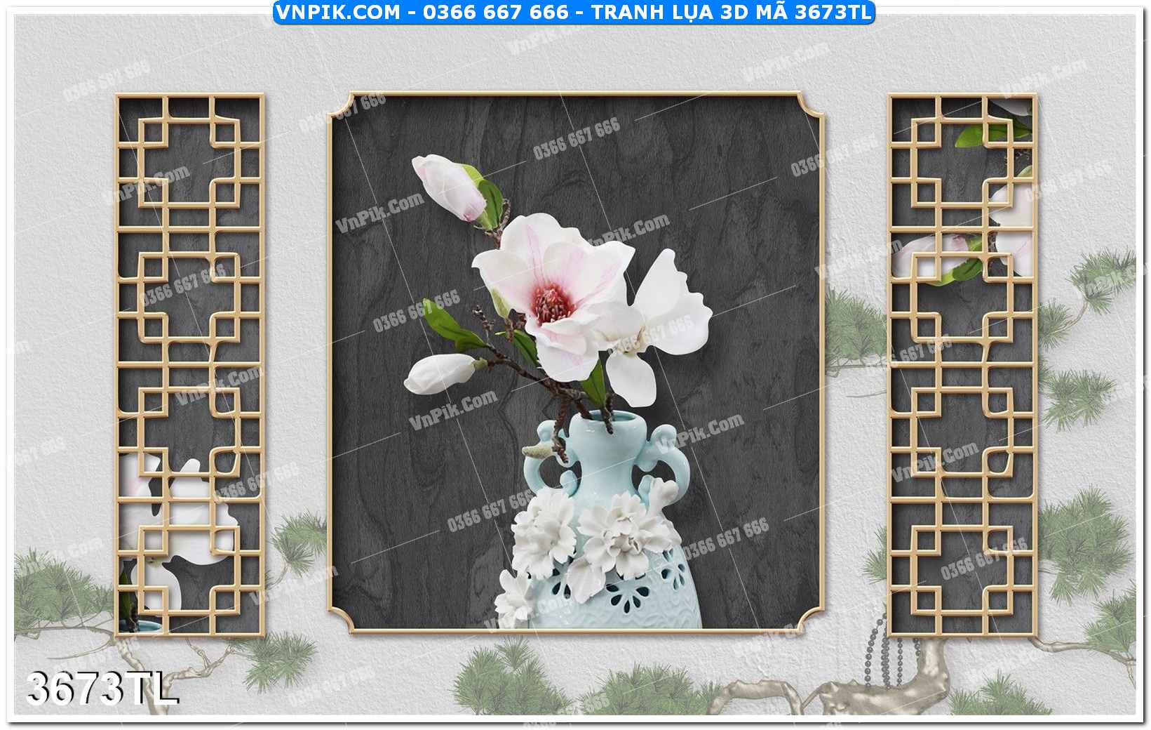 Tranh lụa 3D – Tranh trang trí dán tường 3673TL