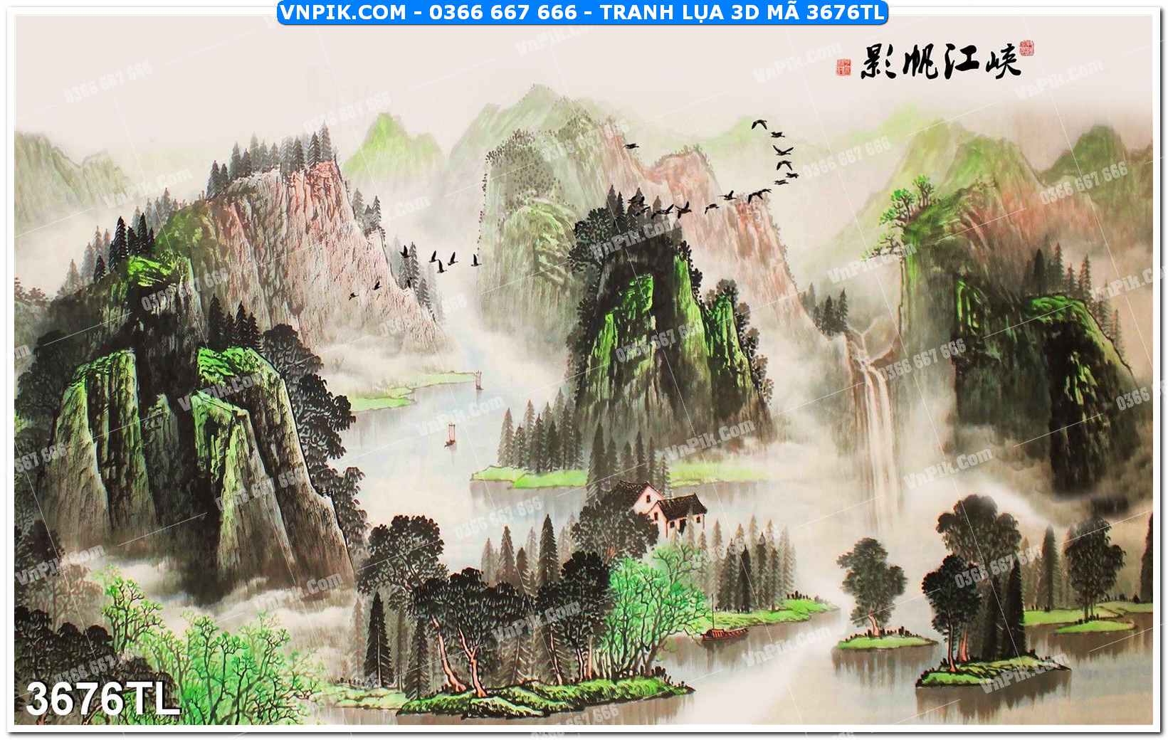 Tranh lụa 3D – Tranh trang trí dán tường 3676TL