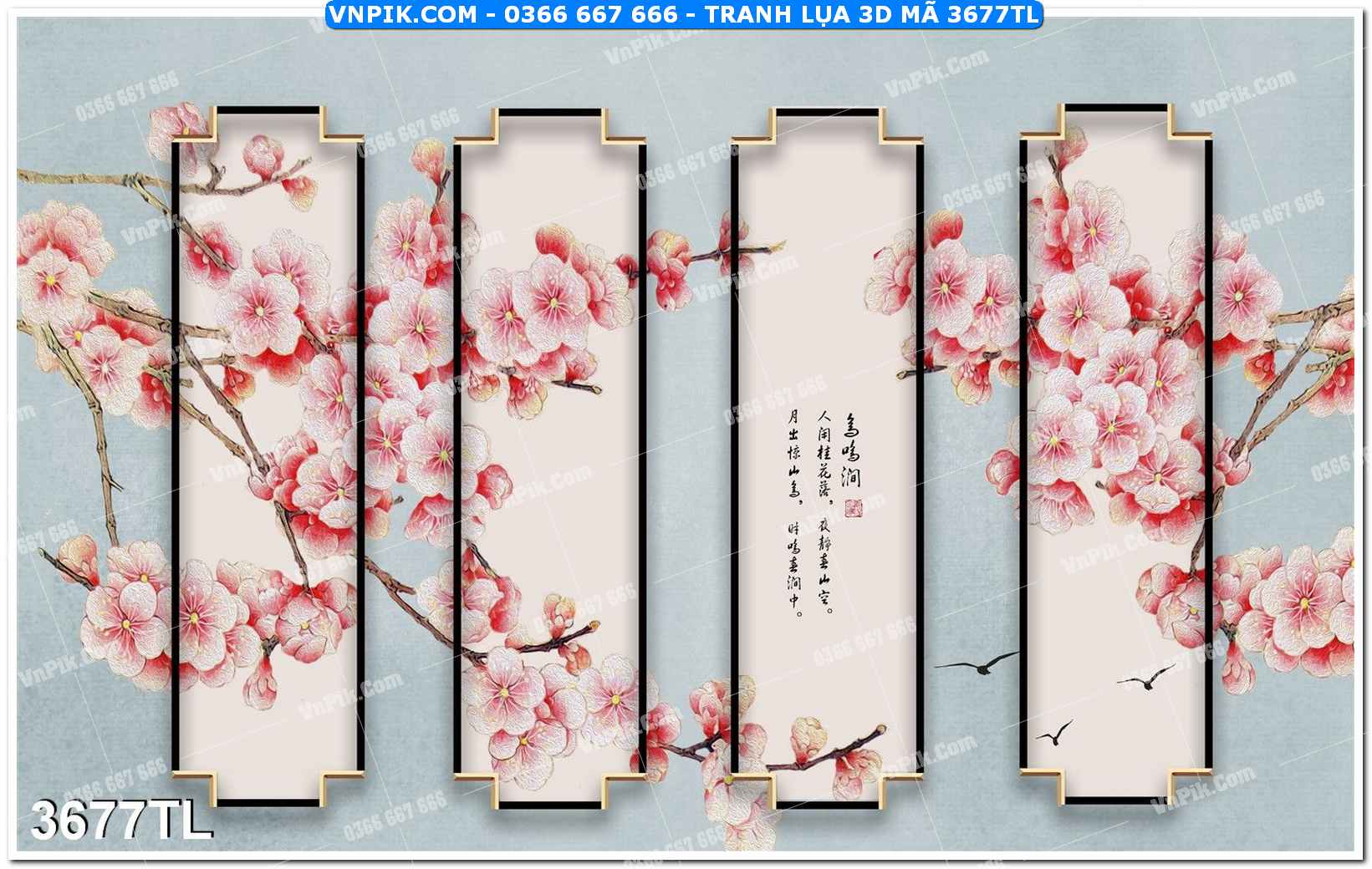 Tranh lụa 3D – Tranh trang trí dán tường 3677TL