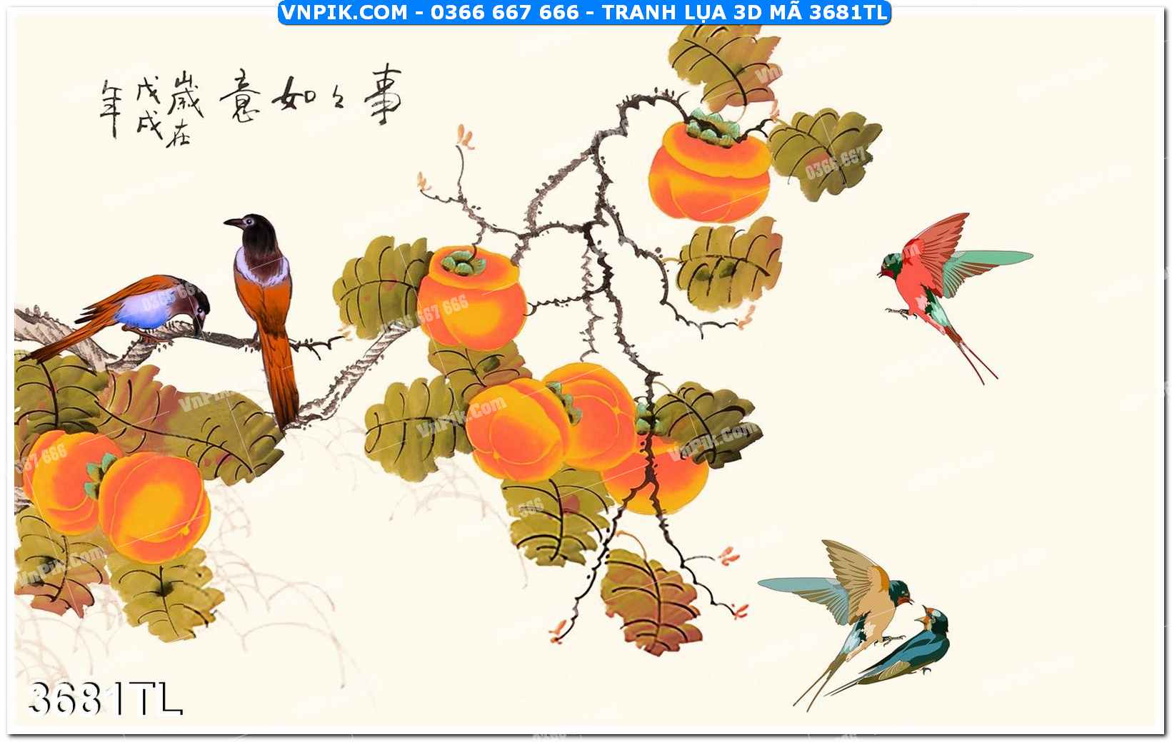 Tranh lụa 3D – Tranh trang trí dán tường 3681TL