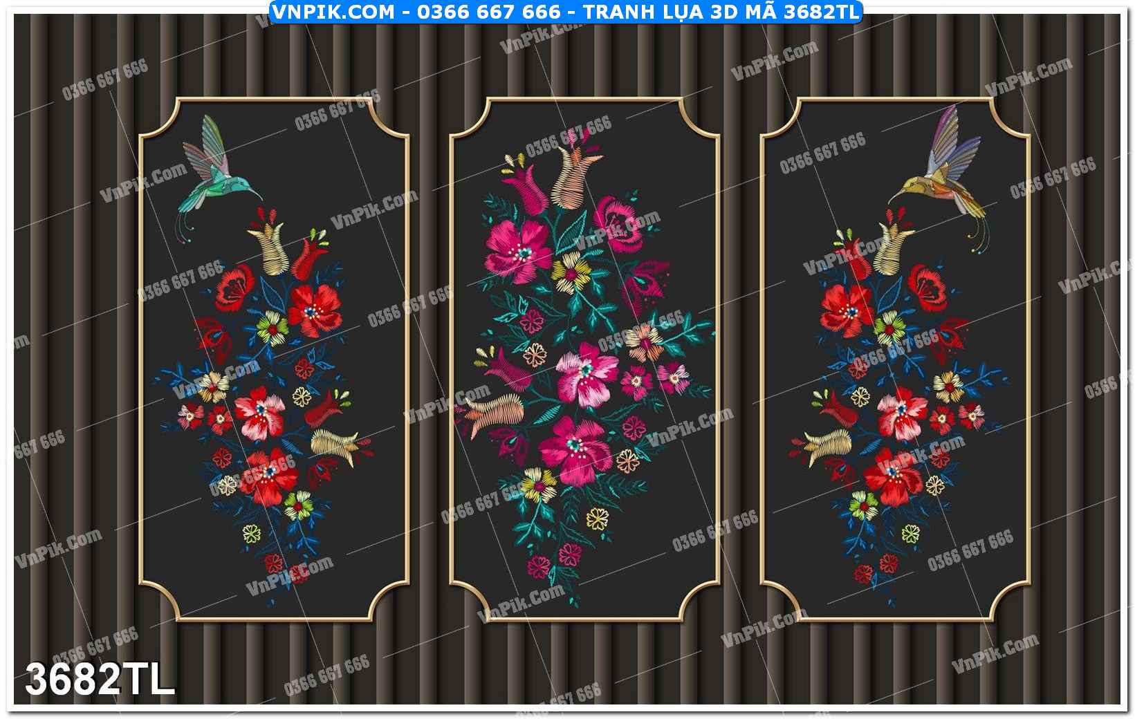 Tranh lụa 3D – Tranh trang trí dán tường 3682TL