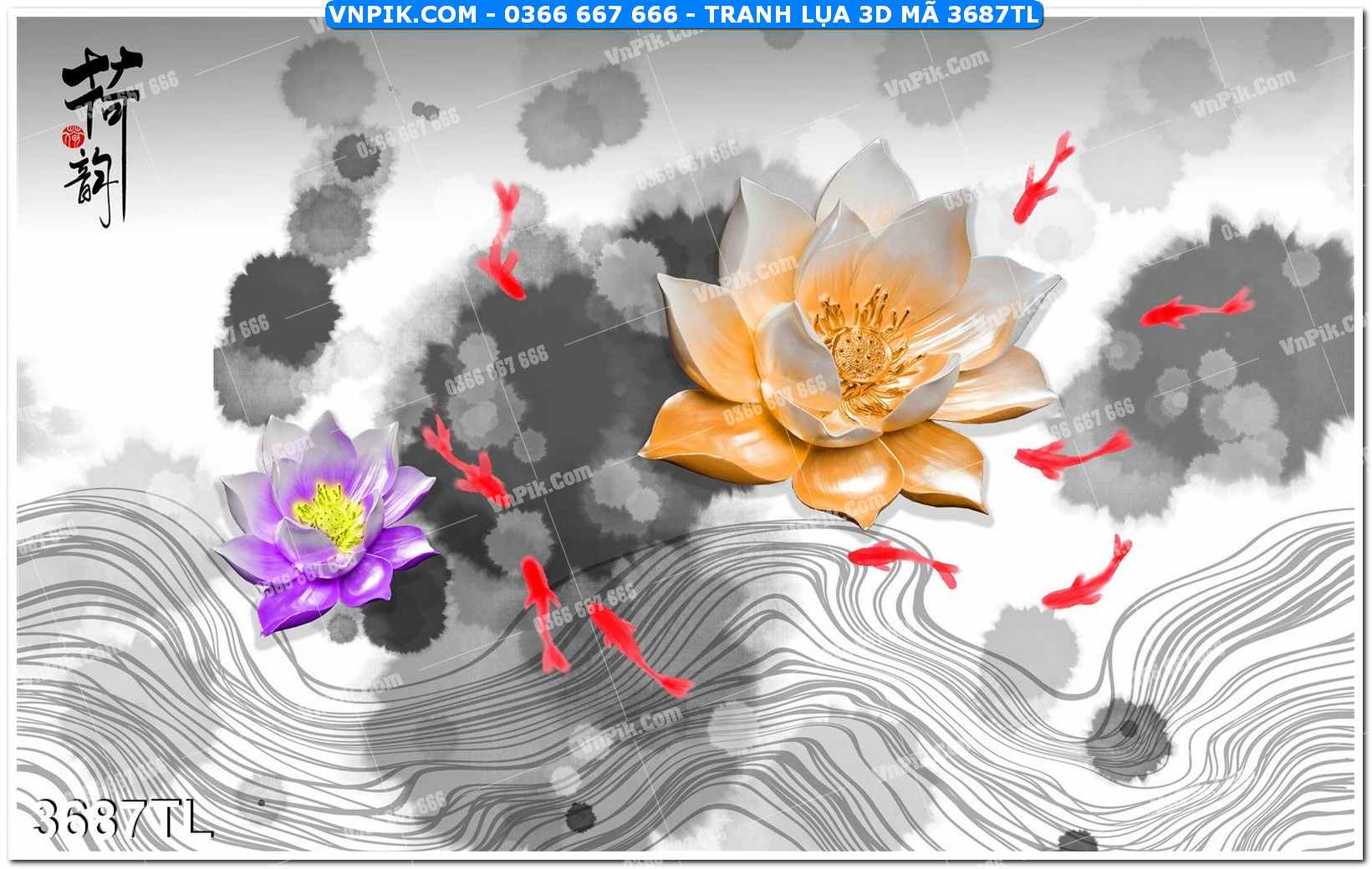 Tranh lụa 3D – Tranh trang trí dán tường 3687TL