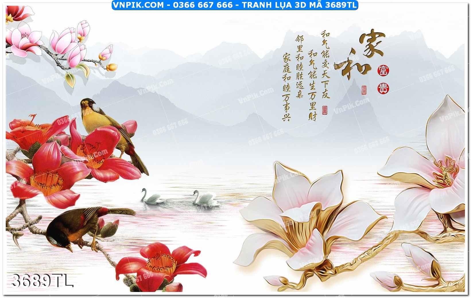 Tranh lụa 3D – Tranh trang trí dán tường 3689TL