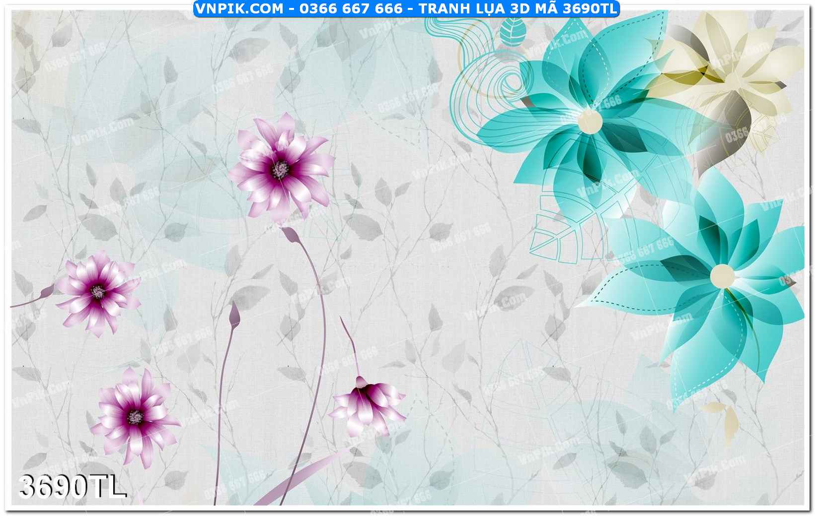 Tranh lụa 3D – Tranh trang trí dán tường 3690TL