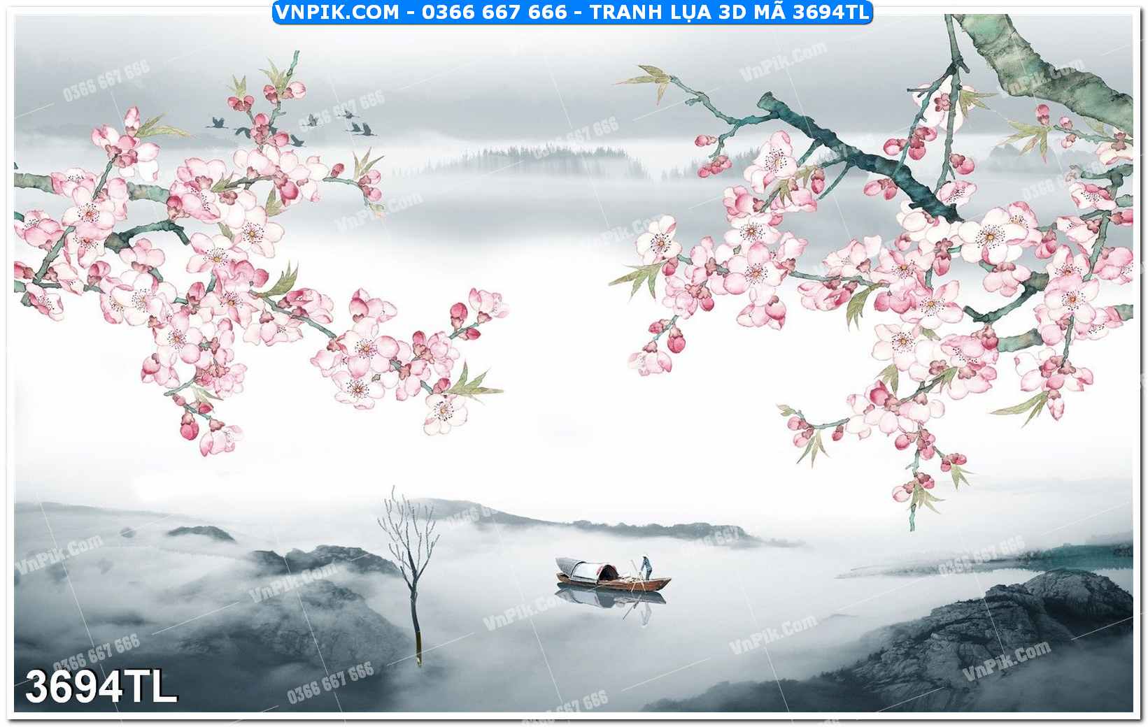 Tranh lụa 3D – Tranh trang trí dán tường 3694TL