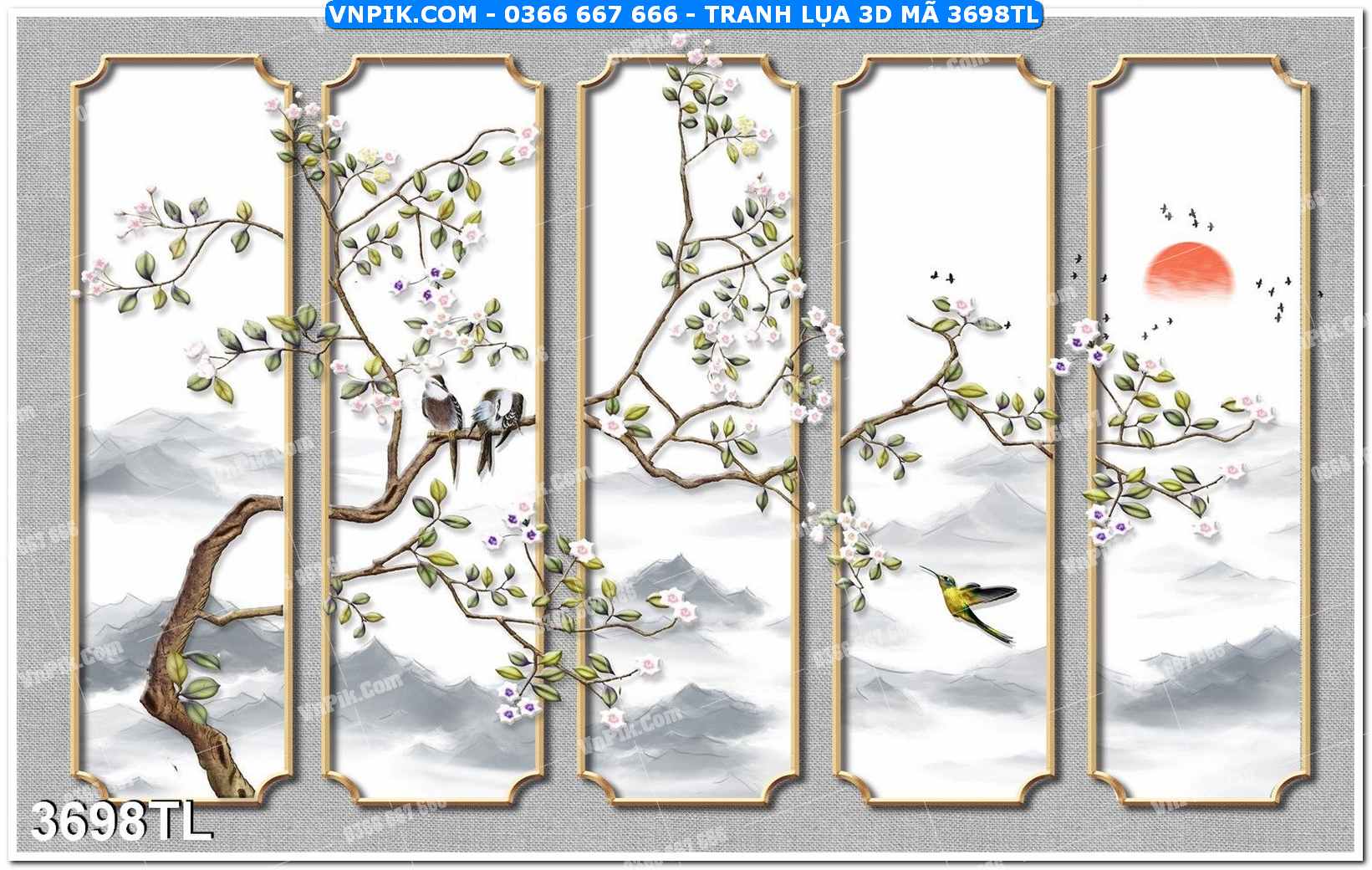 Tranh lụa 3D – Tranh trang trí dán tường 3698TL