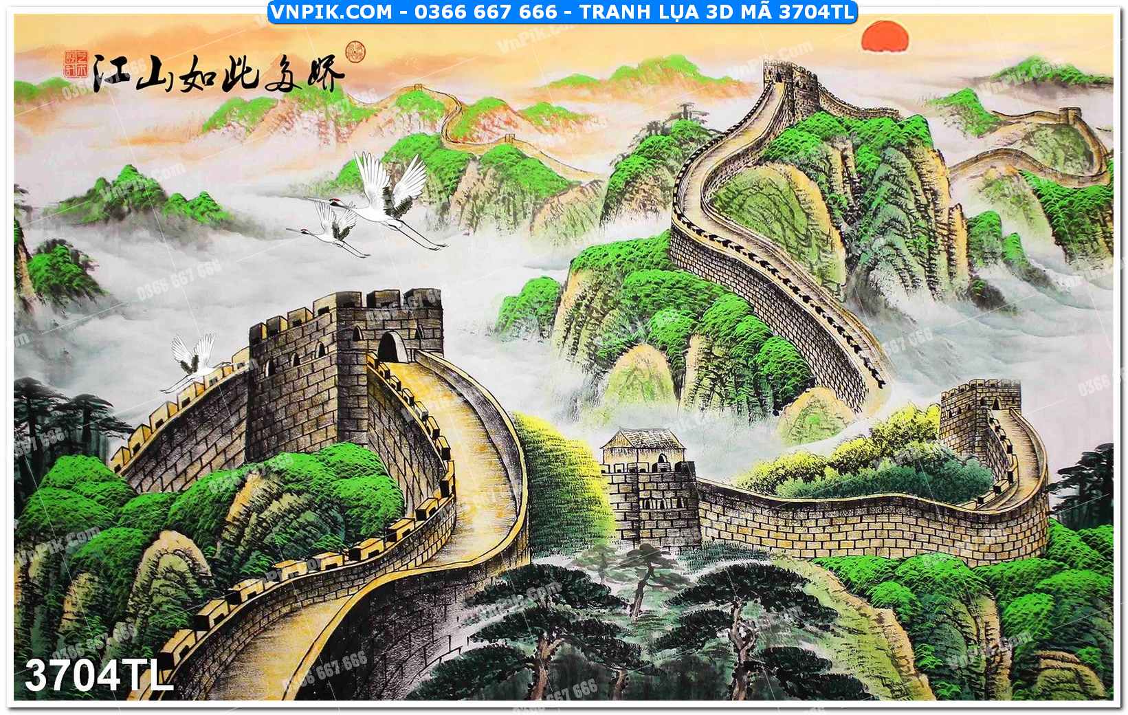 Tranh lụa 3D – Tranh trang trí dán tường 3704TL