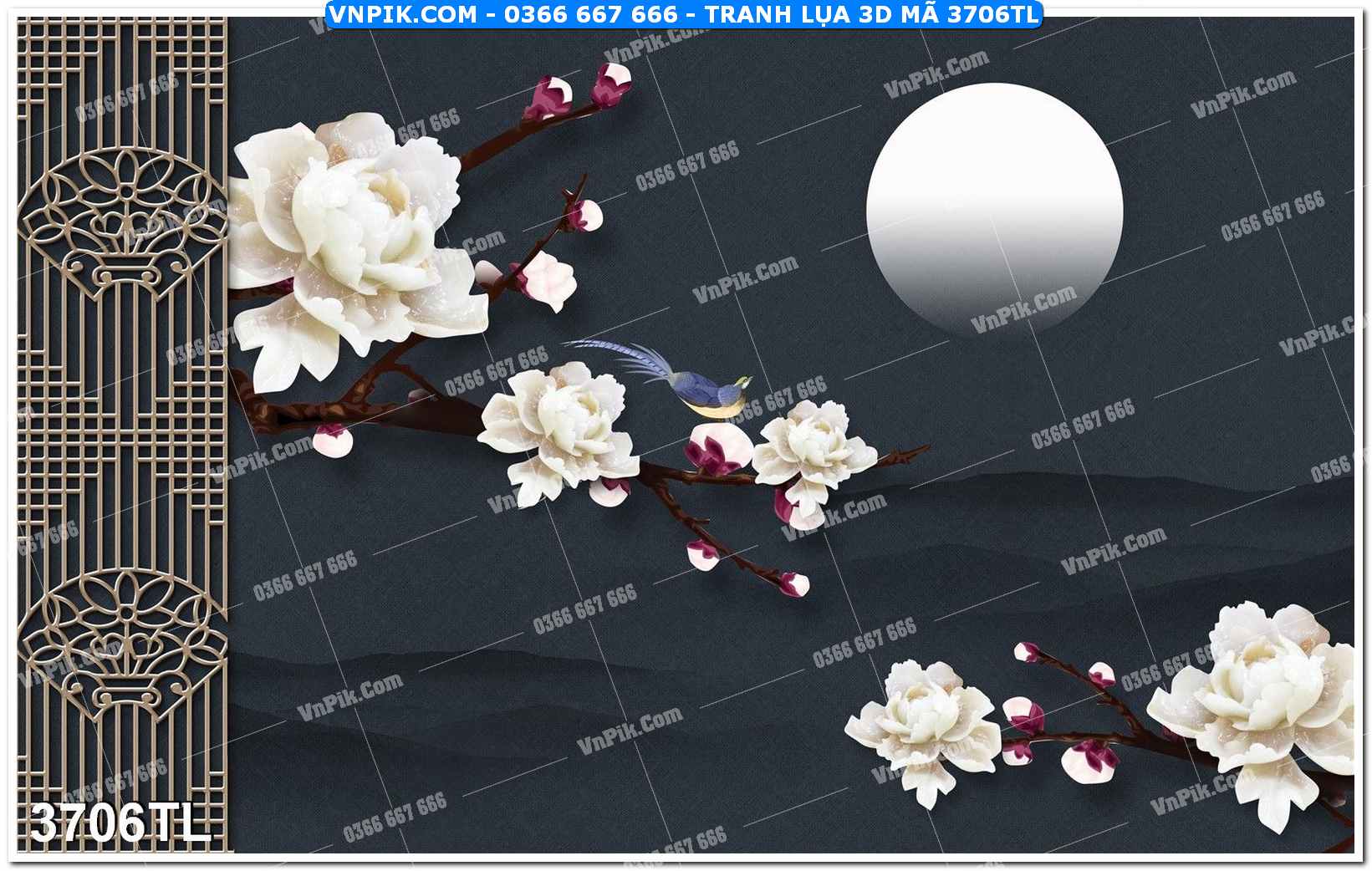 Tranh lụa 3D – Tranh trang trí dán tường 3706TL