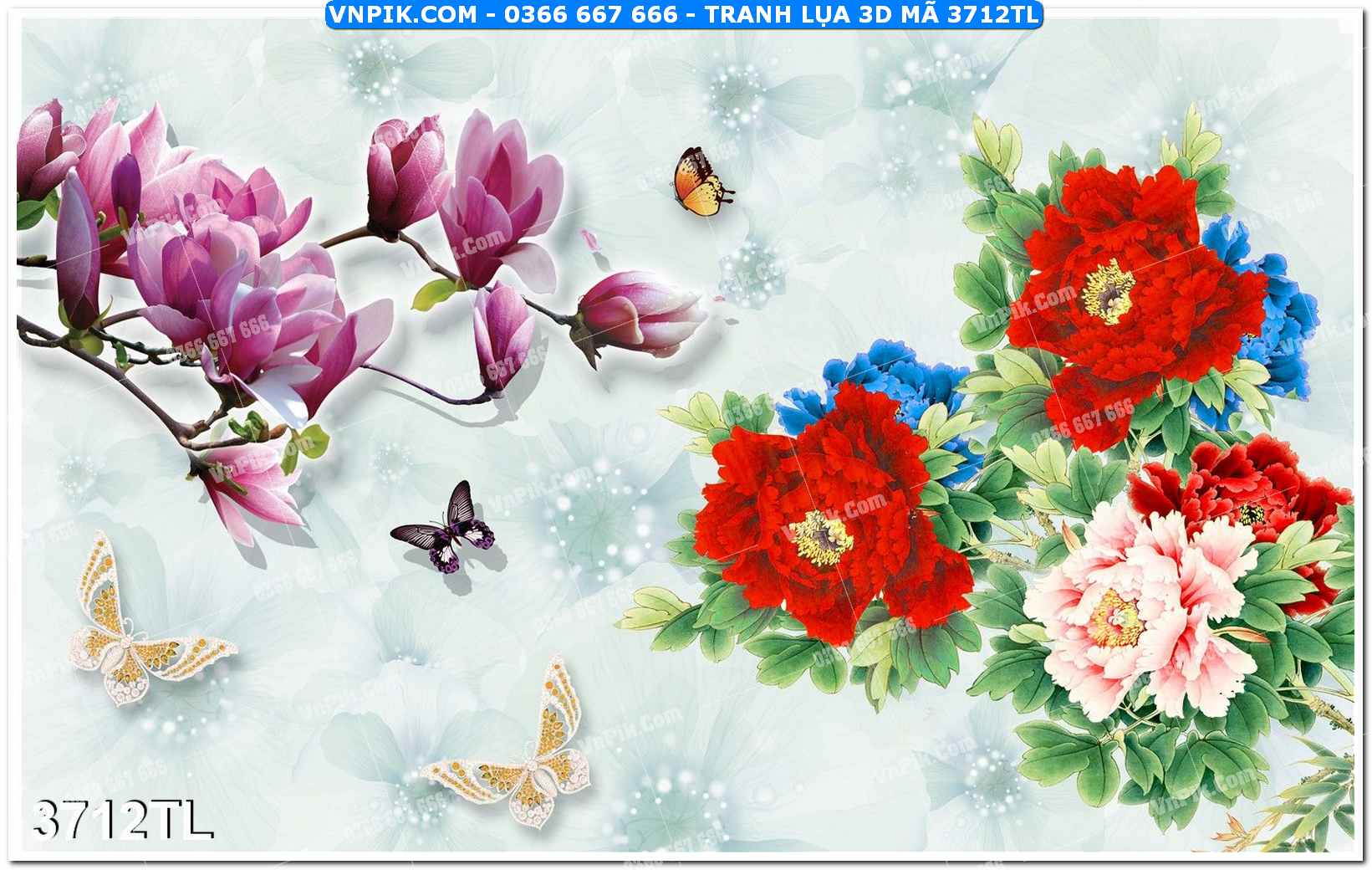 Tranh lụa 3D – Tranh trang trí dán tường 3712TL