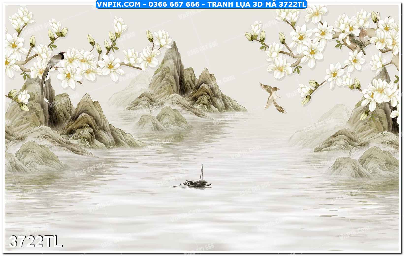 Tranh lụa 3D – Tranh trang trí dán tường 3722TL