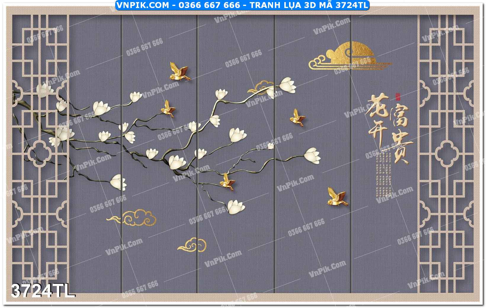 Tranh lụa 3D – Tranh trang trí dán tường 3724TL