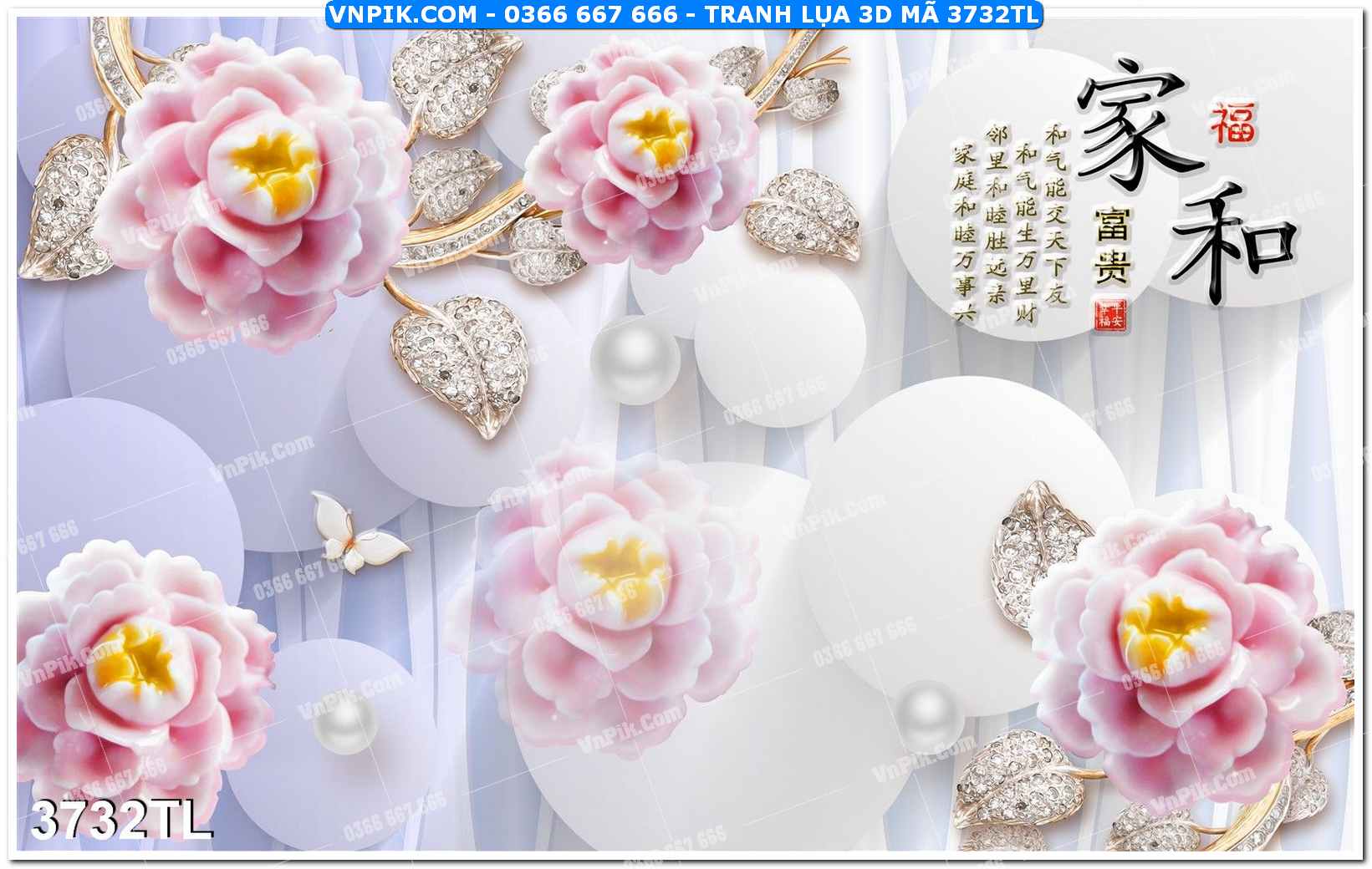 Tranh lụa 3D – Tranh trang trí dán tường 3732TL