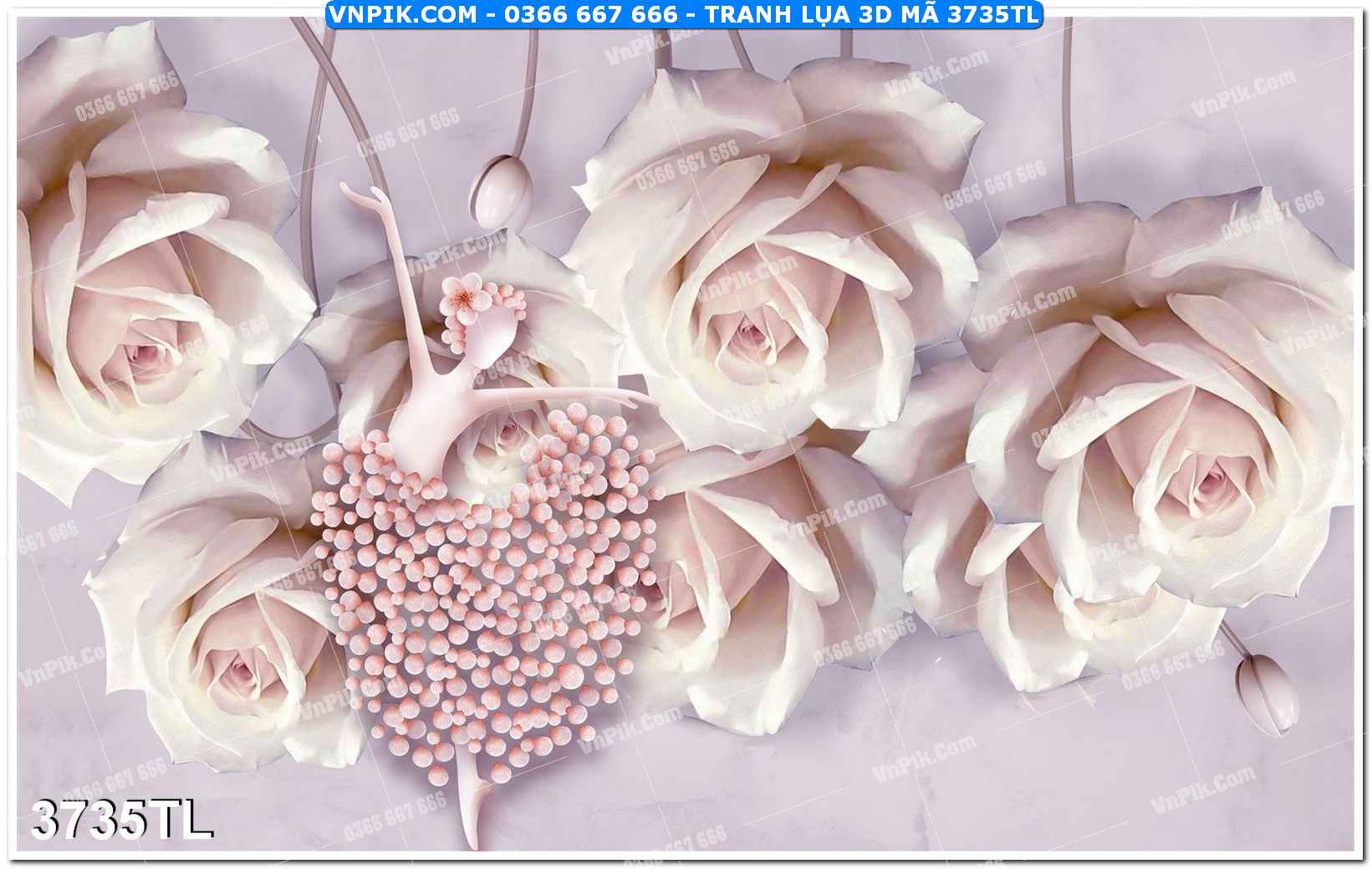 Tranh lụa 3D – Tranh trang trí dán tường 3735TL