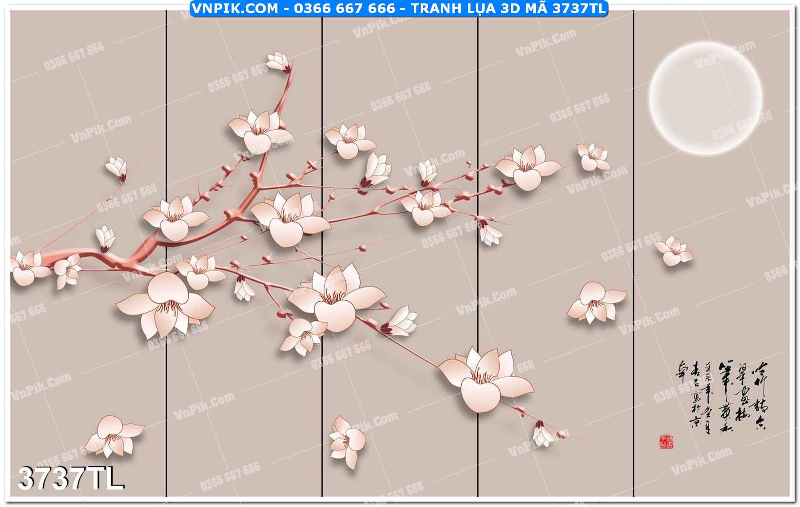 Tranh lụa 3D – Tranh trang trí dán tường 3737TL