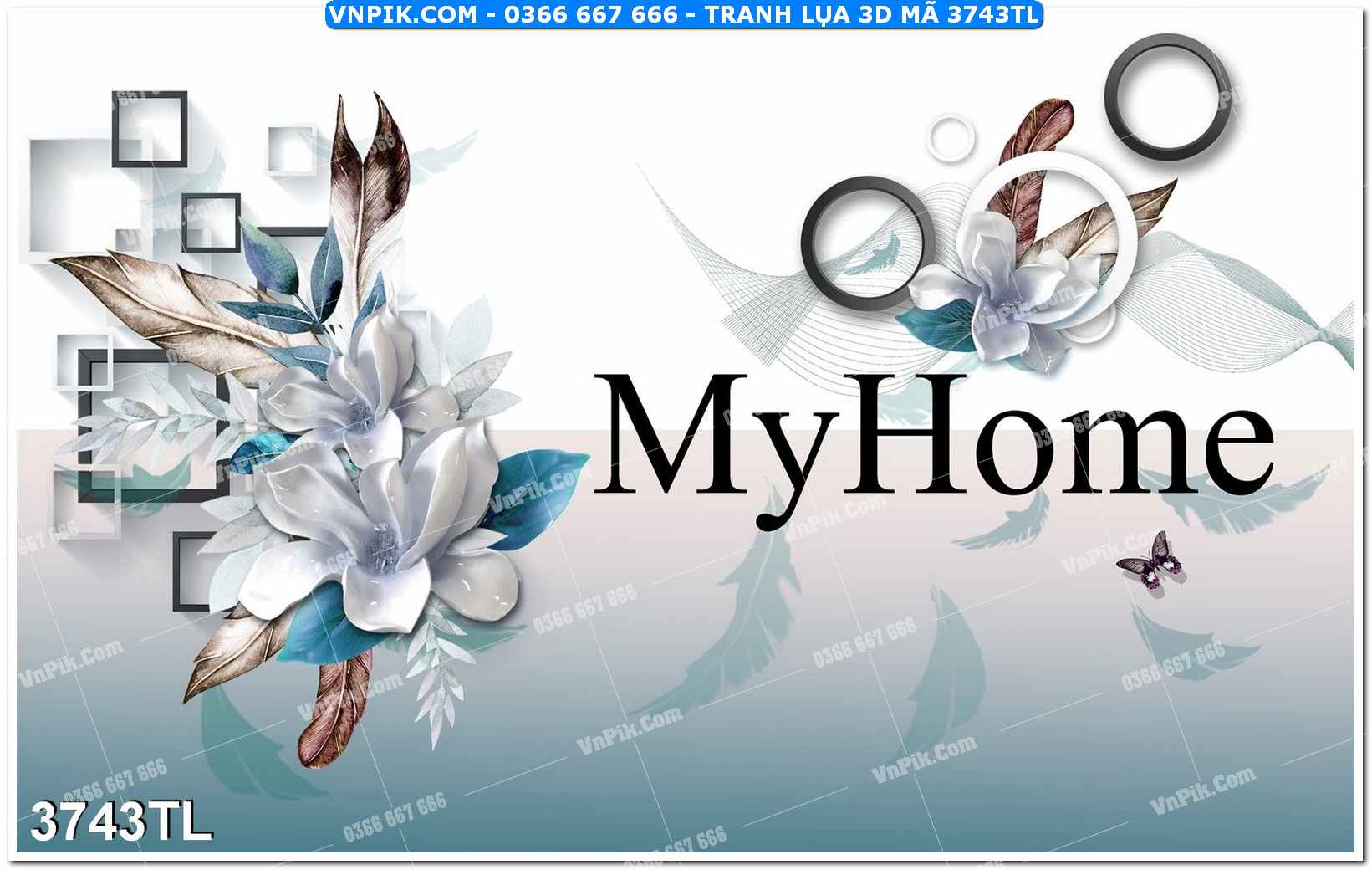 Tranh lụa 3D – Tranh trang trí dán tường 3743TL