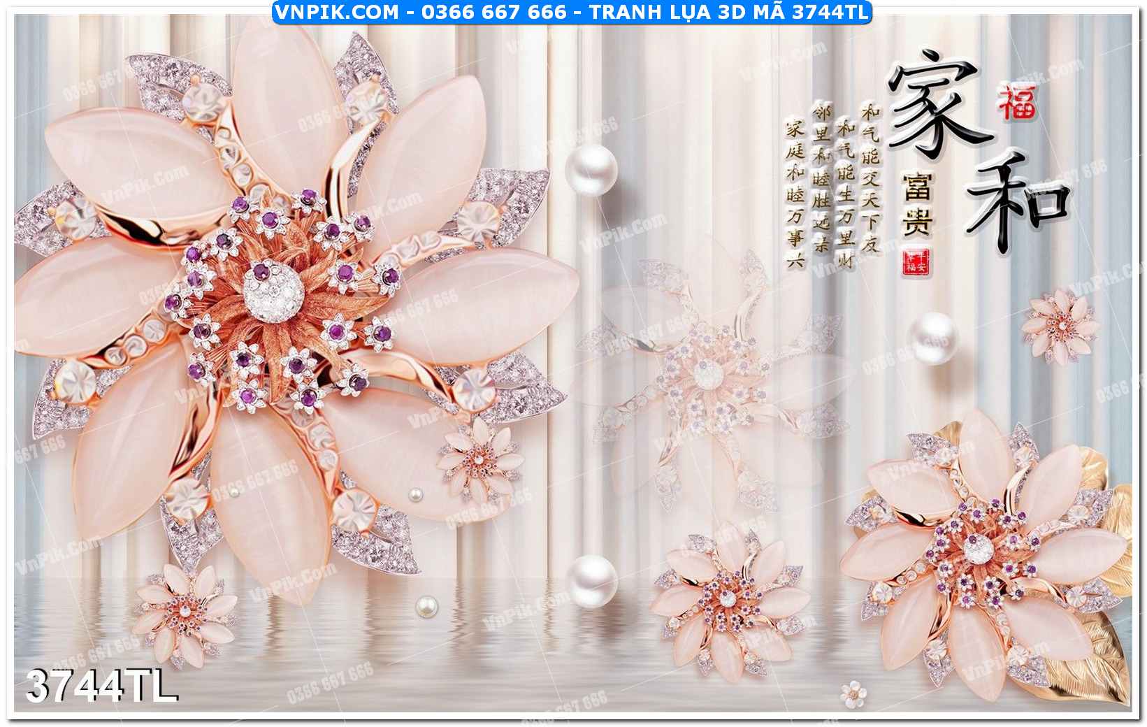 Tranh lụa 3D – Tranh trang trí dán tường 3744TL