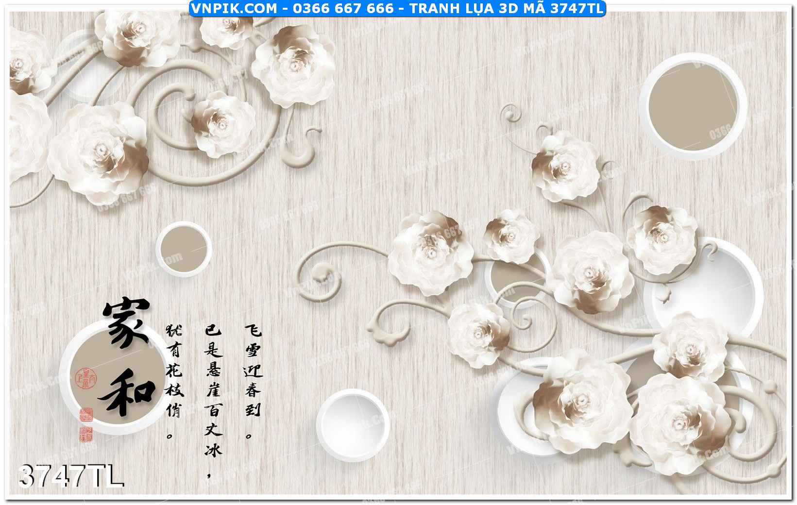 Tranh lụa 3D – Tranh trang trí dán tường 3747TL